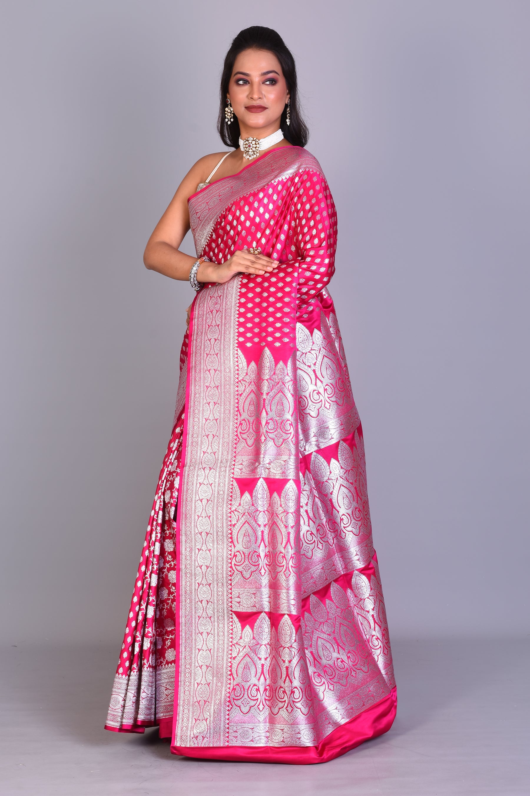 Deep Pink Patli Pallu Banarasi Saree with Blouse Piece - Keya Seth Exclusive