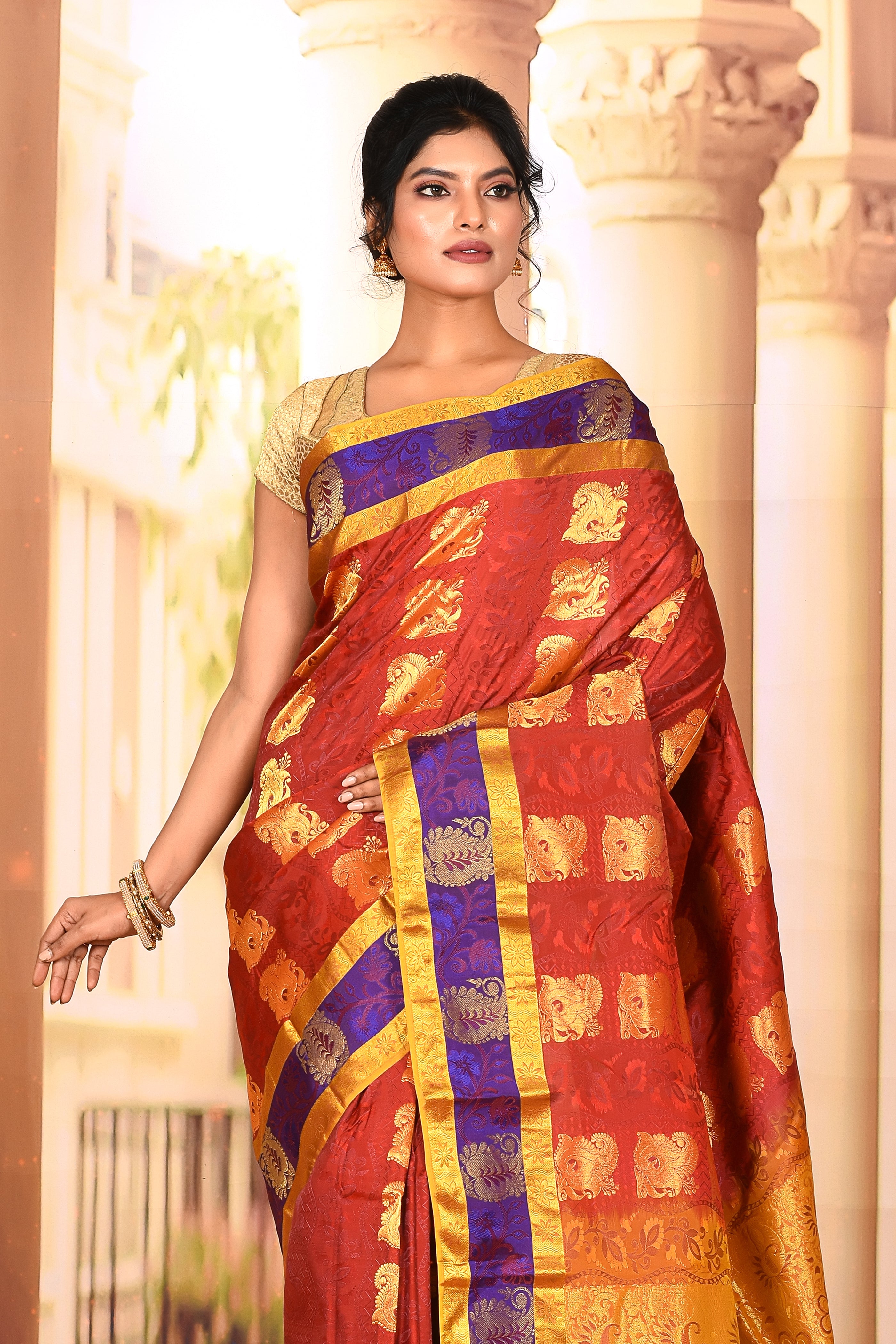 Rust Purple Semi Silk Saree - Keya Seth Exclusive