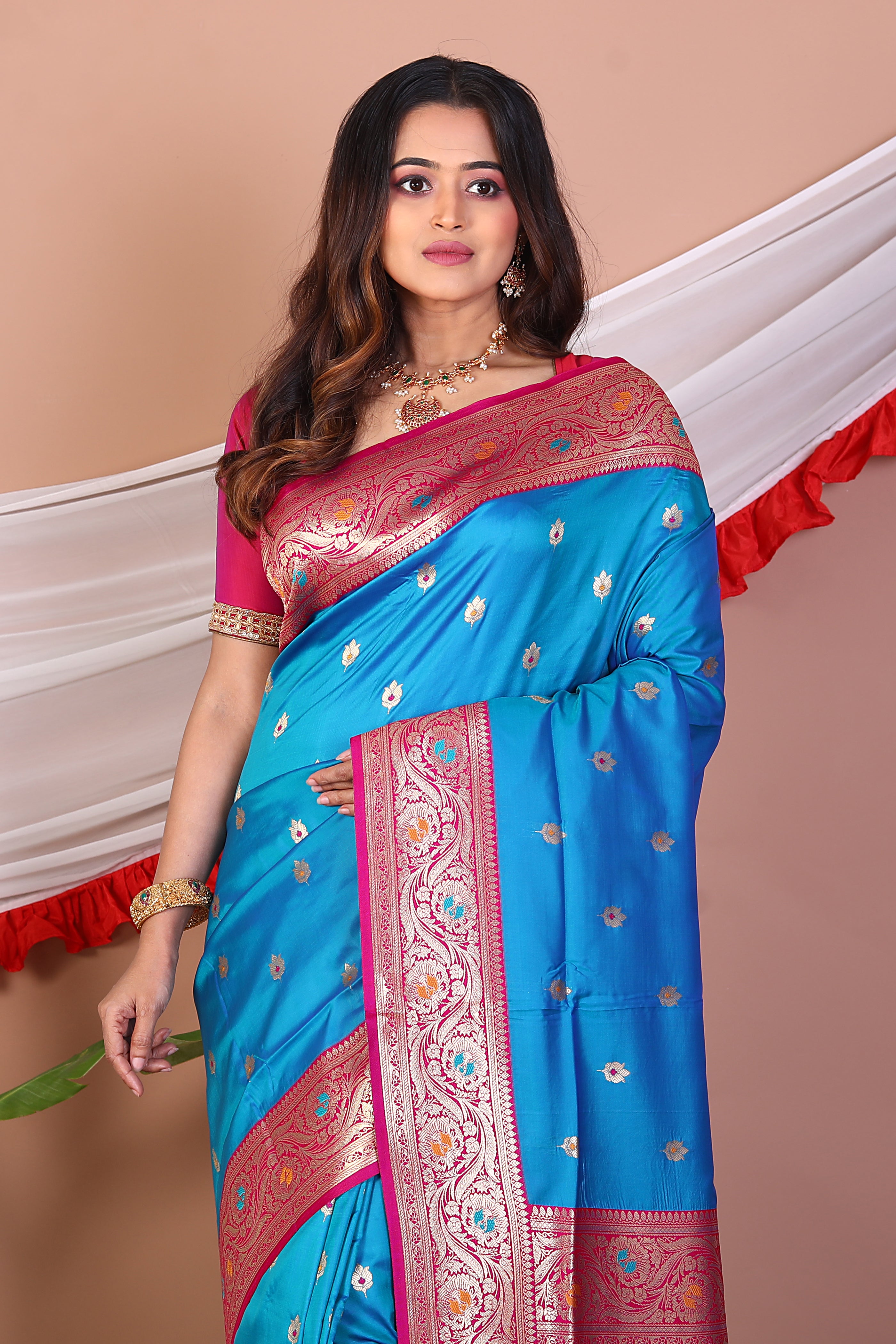 Blue Blended Mashru Silk Saree - Keya Seth Exclusive