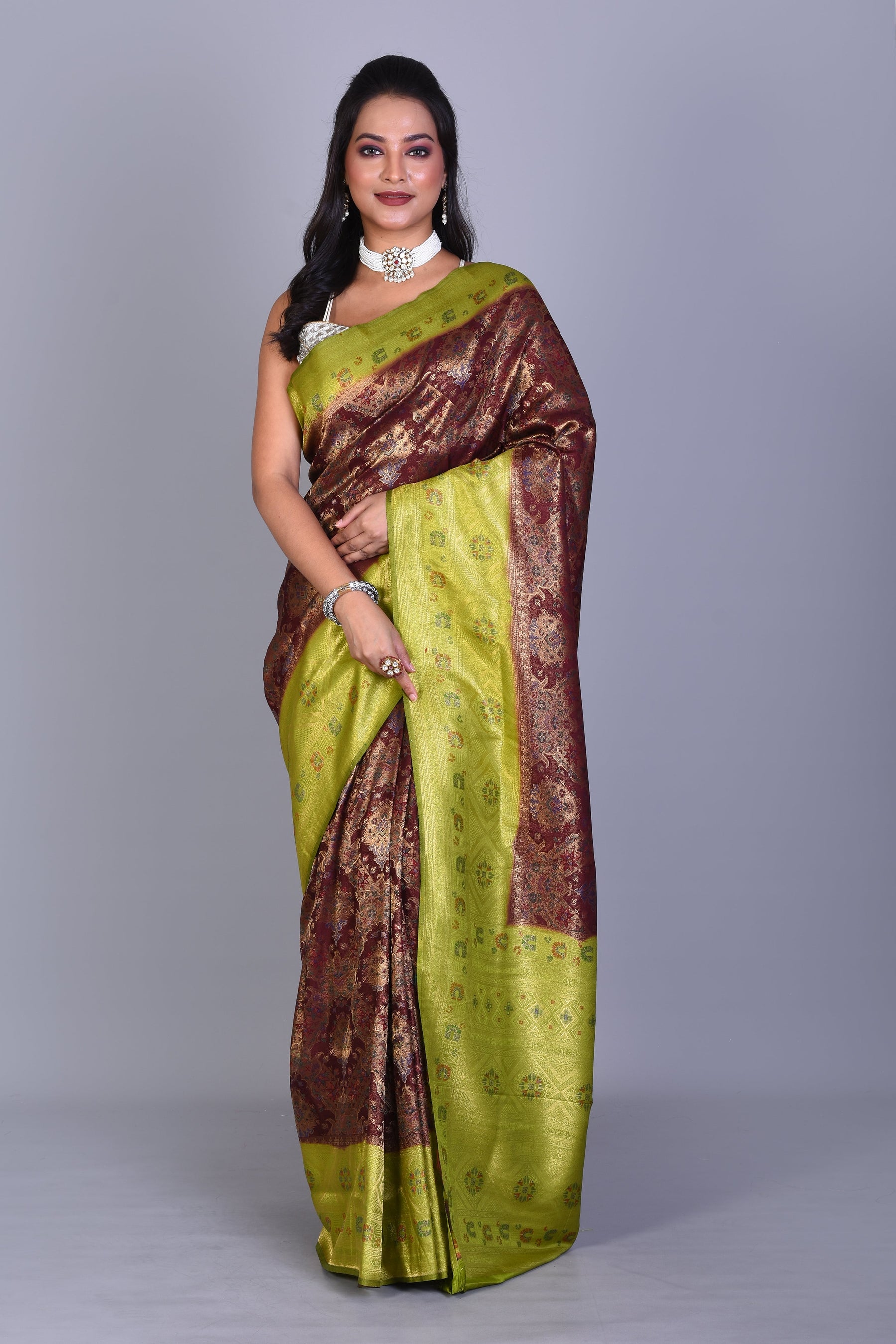 Brown Art Silk Saree with Blouse Piece - Keya Seth Exclusive