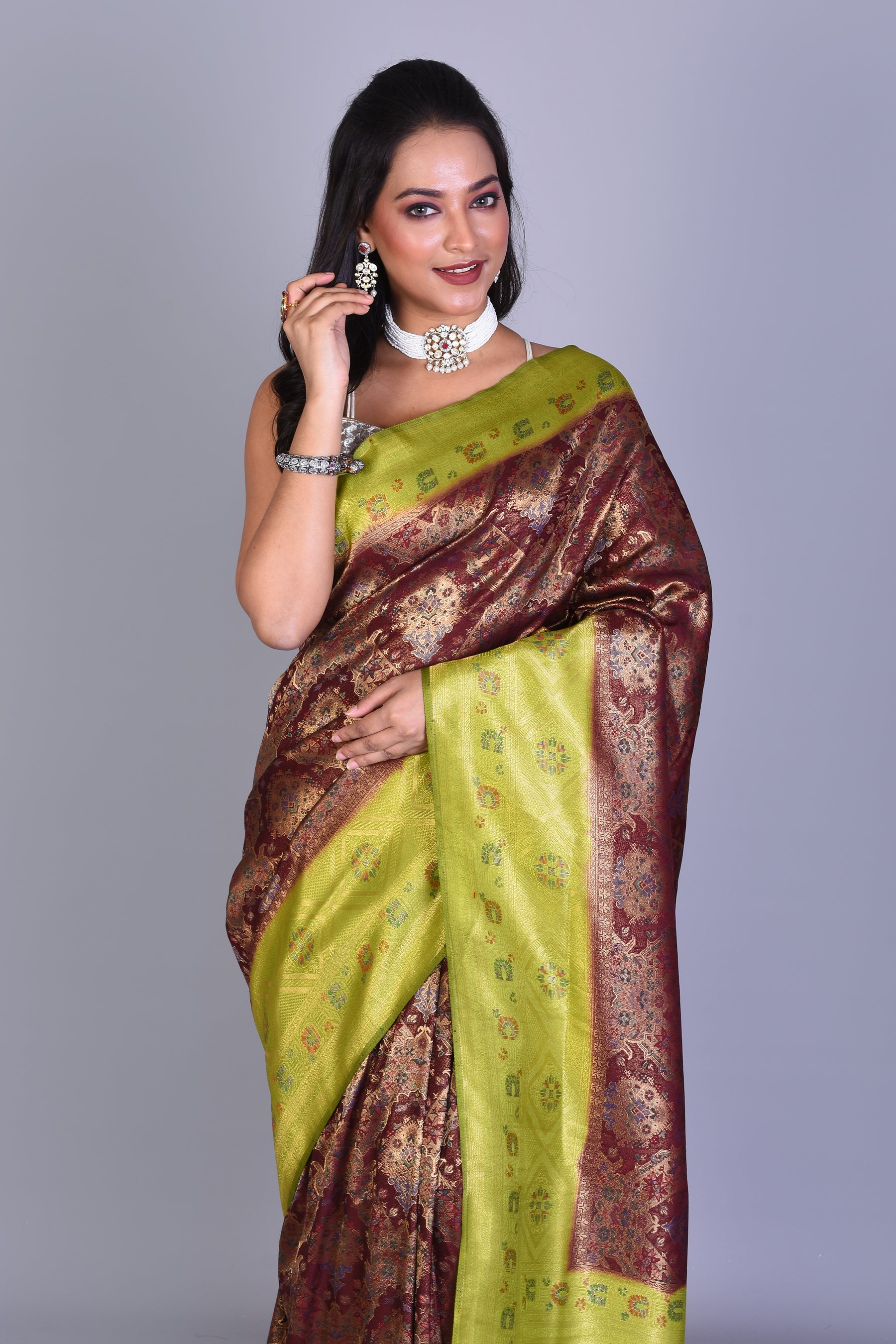 Brown Art Silk Saree with Blouse Piece - Keya Seth Exclusive