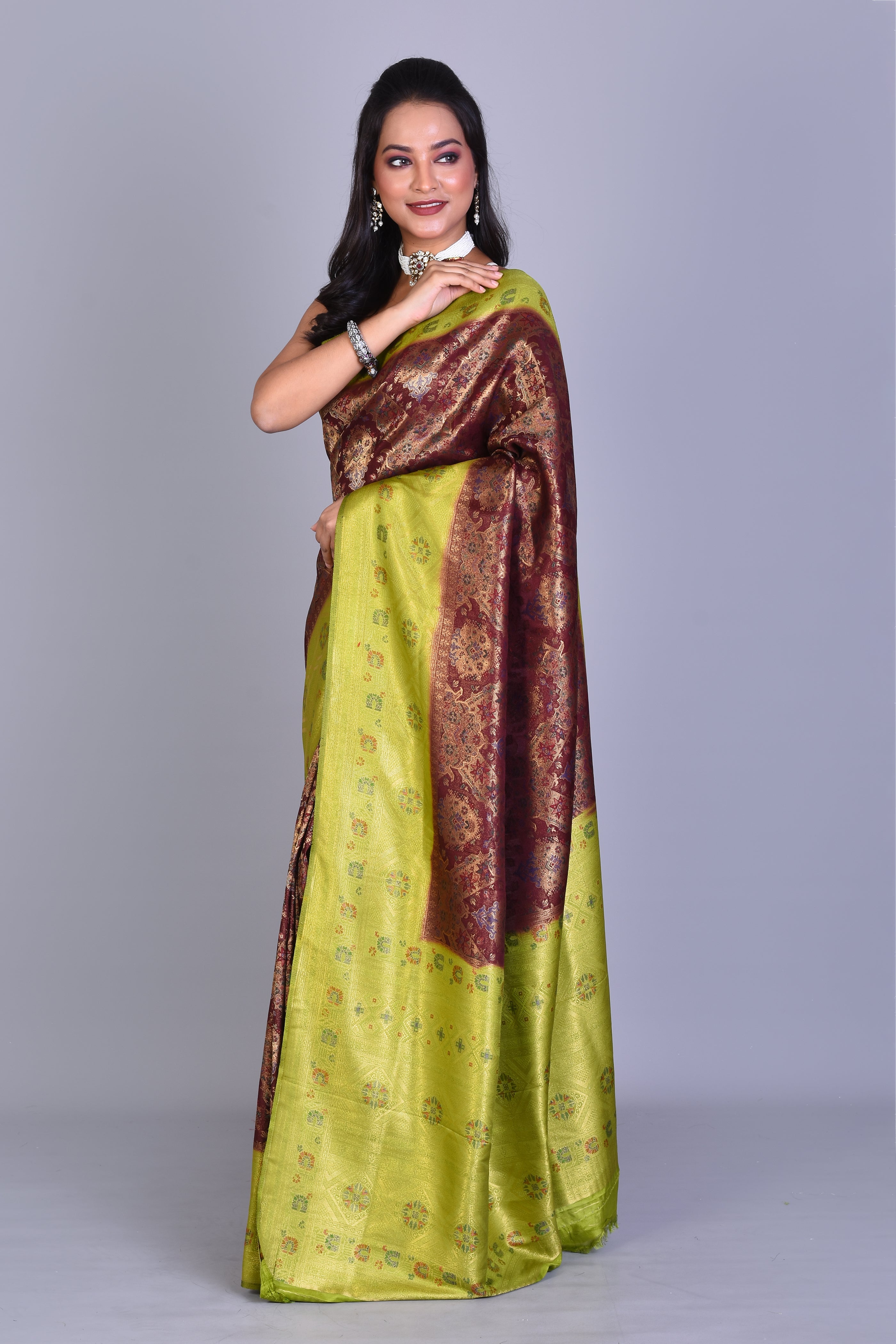 Brown Art Silk Saree with Blouse Piece - Keya Seth Exclusive