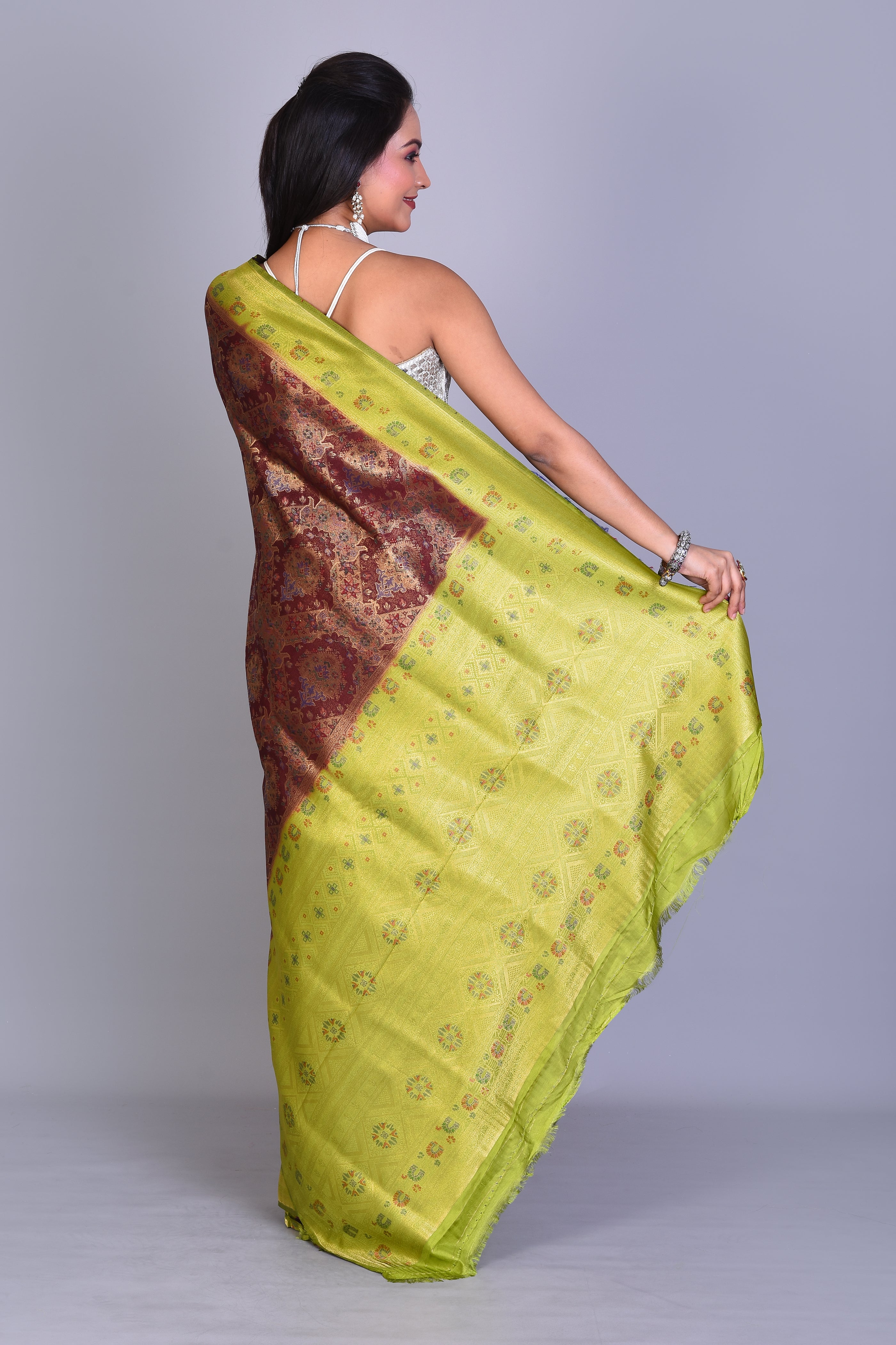 Brown Art Silk Saree with Blouse Piece - Keya Seth Exclusive