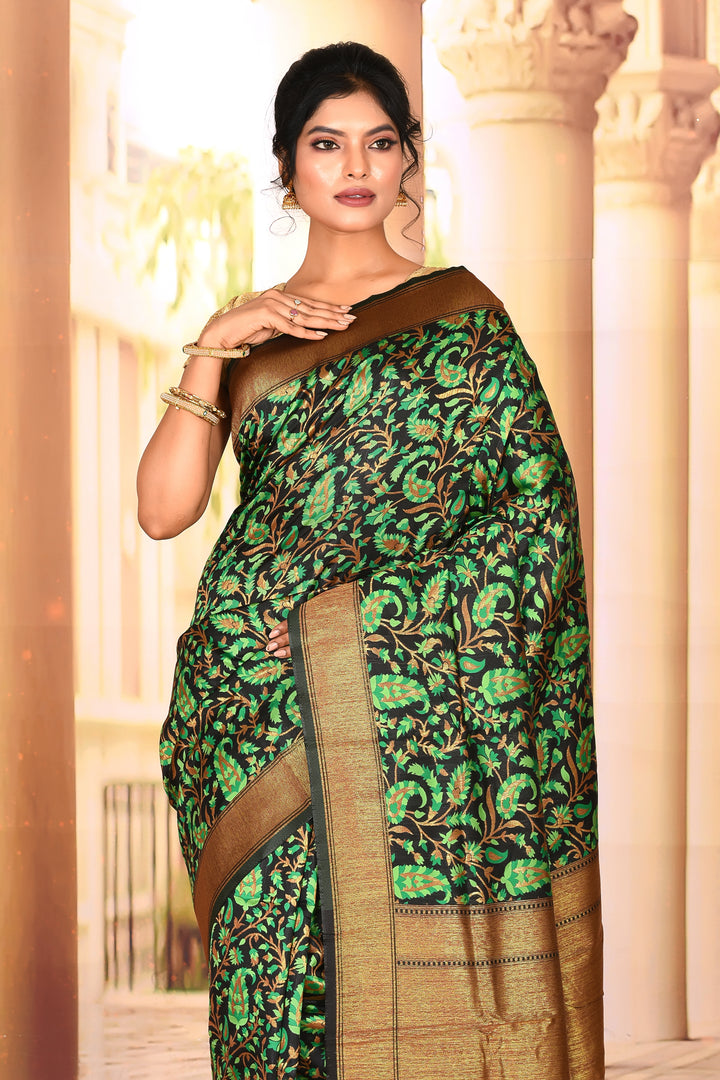 Black Green Semi Silk Saree - Keya Seth Exclusive