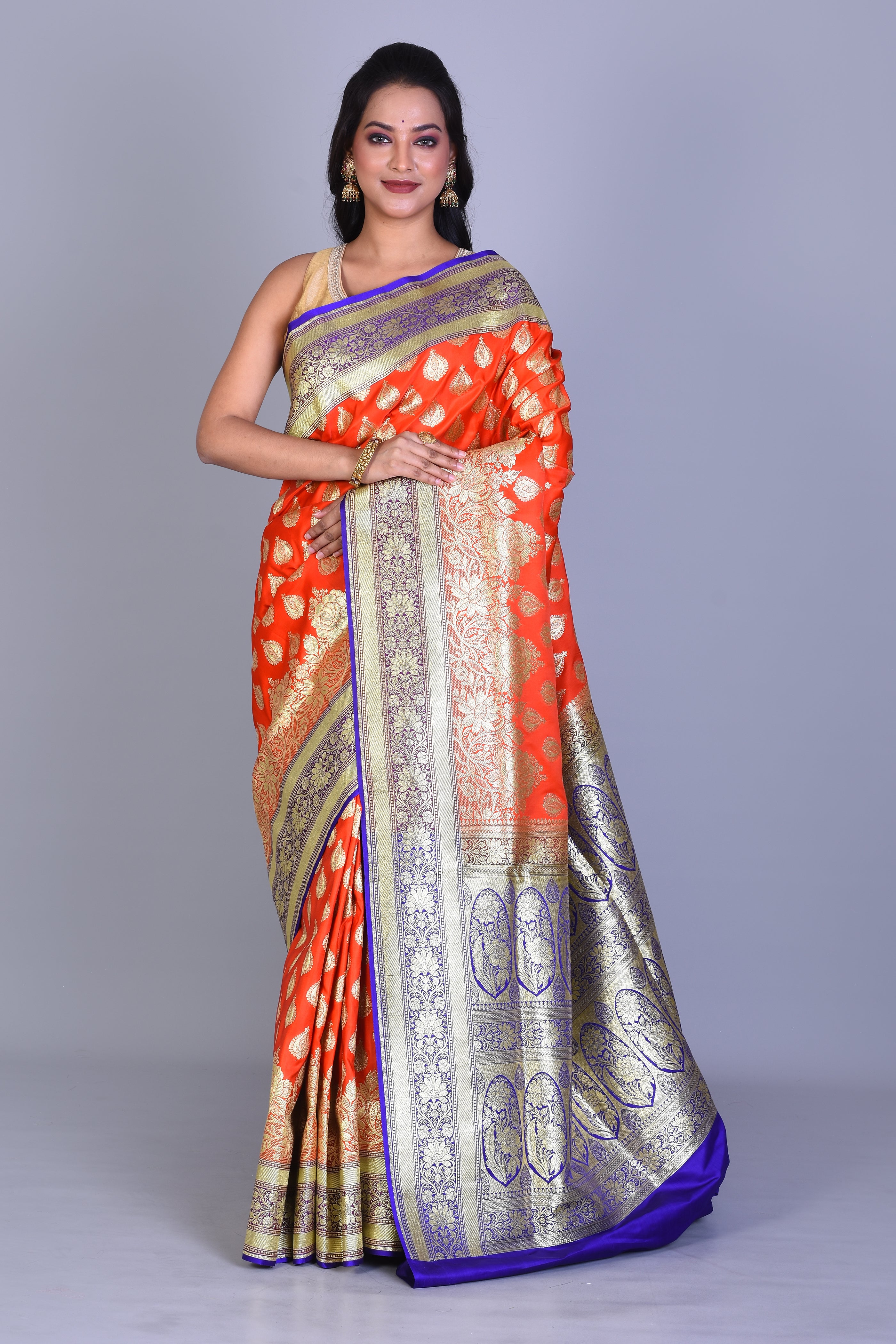 Orange Banarasi Saree with Blouse Piece - Keya Seth Exclusive