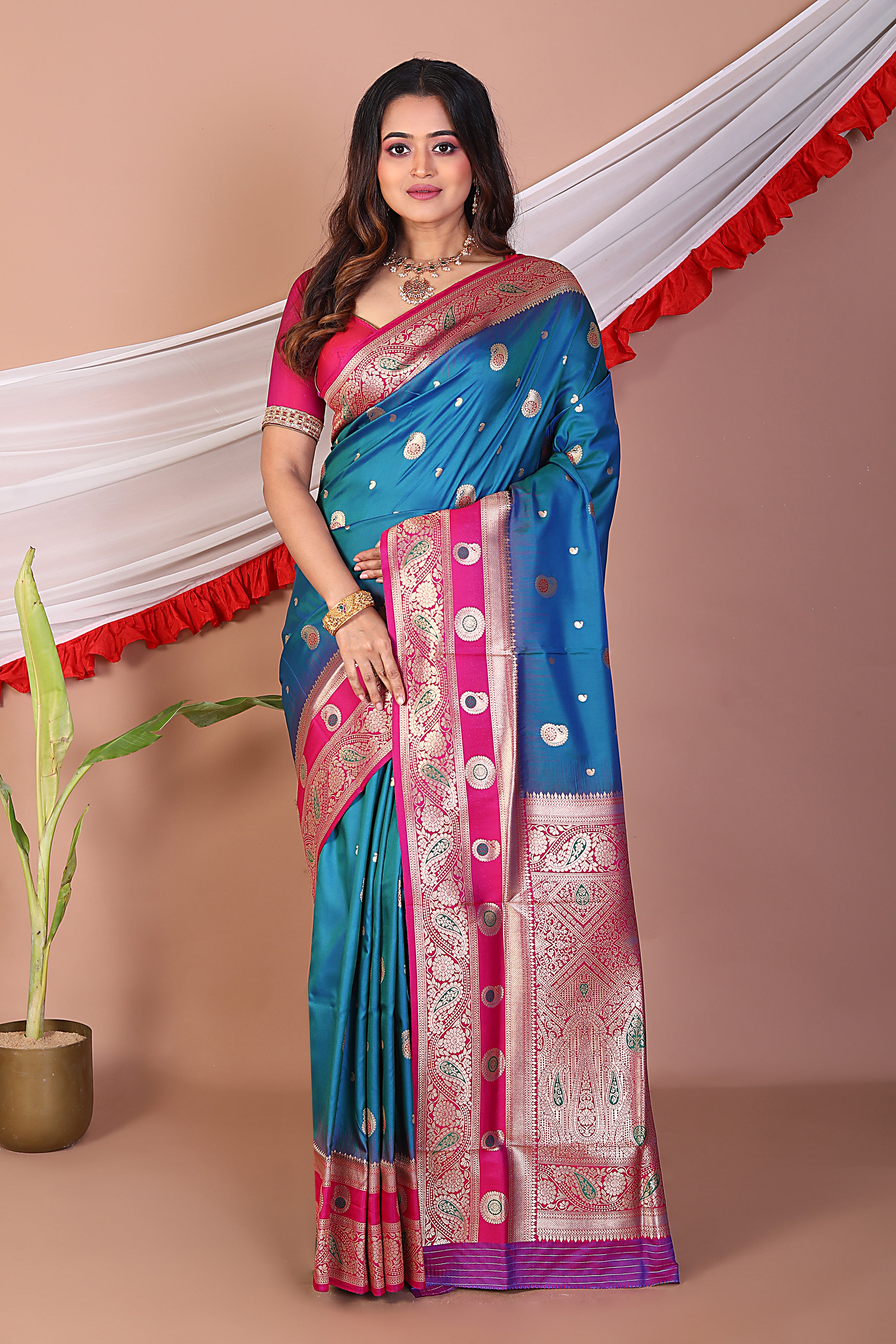 Blue Blended Mashru Silk Saree - Keya Seth Exclusive