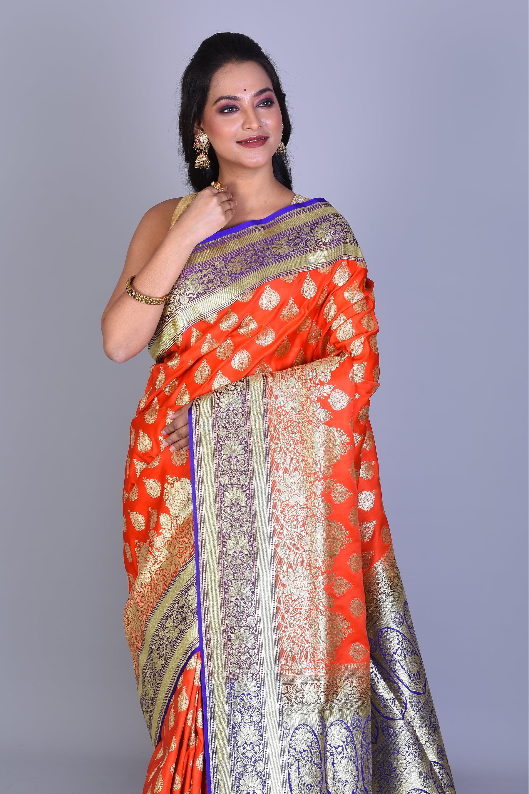 Orange Banarasi Saree with Blouse Piece - Keya Seth Exclusive