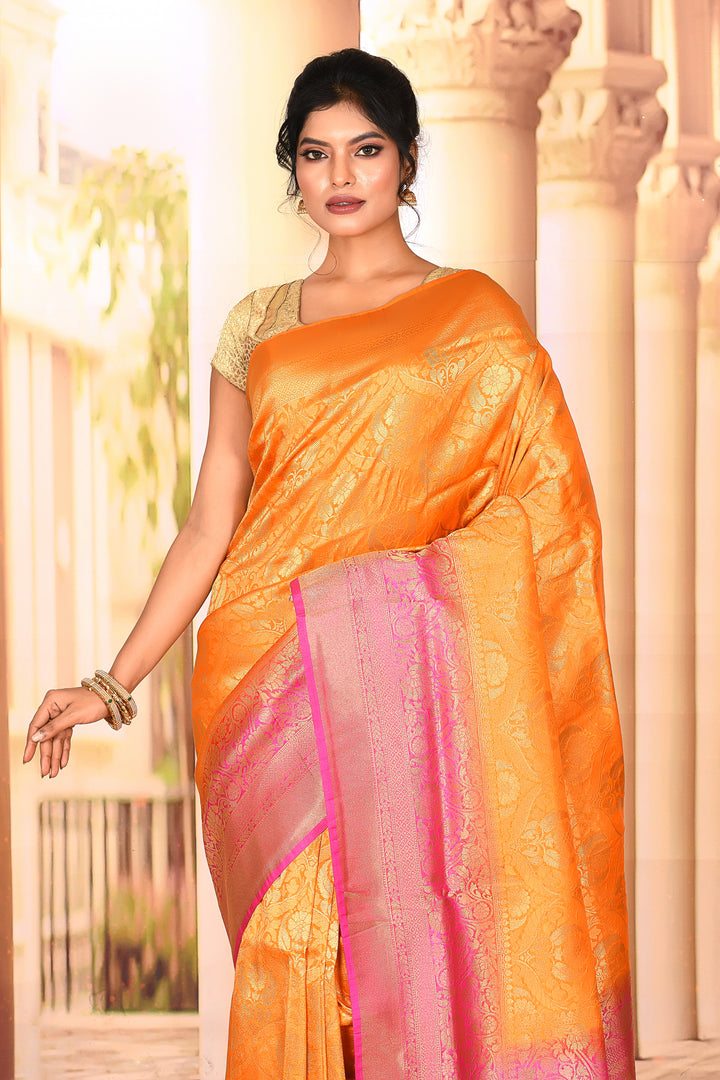 Pretty Orange Pink Semi Silk Saree - Keya Seth Exclusive