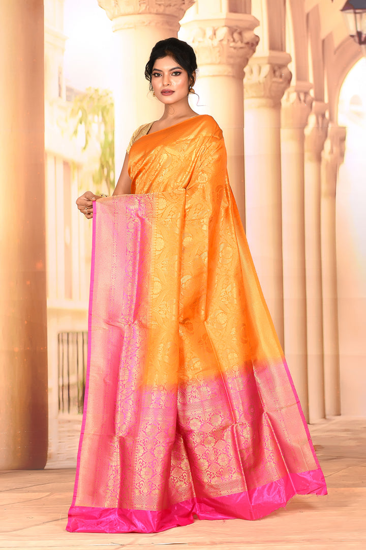 Pretty Orange Pink Semi Silk Saree - Keya Seth Exclusive