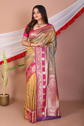 Dual Tone Mustard Blended Mashru Silk Saree - Keya Seth Exclusive