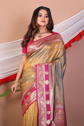 Dual Tone Mustard Blended Mashru Silk Saree - Keya Seth Exclusive