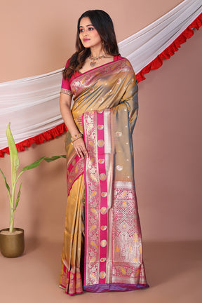 Dual Tone Mustard Blended Mashru Silk Saree - Keya Seth Exclusive