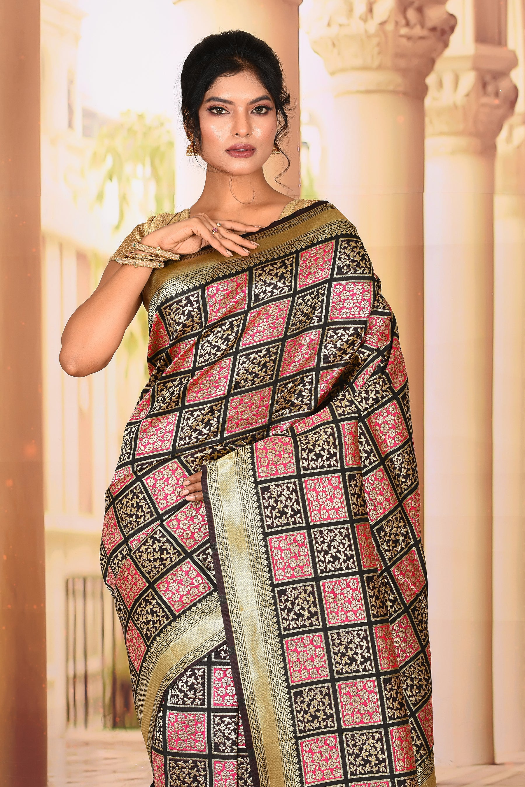 Pretty Black Pink Semi Silk Saree - Keya Seth Exclusive