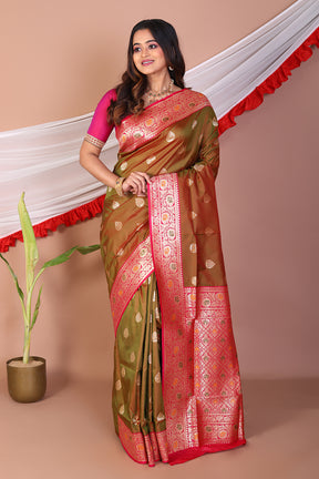 Olive Blended Mashru Silk Saree - Keya Seth Exclusive