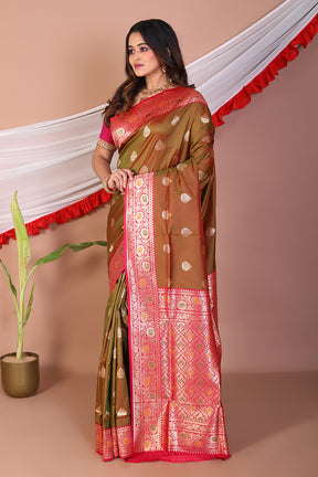 Olive Blended Mashru Silk Saree - Keya Seth Exclusive