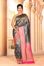 Load image into Gallery viewer, Pretty Blue Pink Semi Silk Saree - Keya Seth Exclusive
