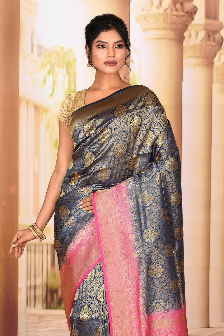 Pretty Blue Pink Semi Silk Saree - Keya Seth Exclusive