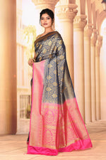 Load image into Gallery viewer, Pretty Blue Pink Semi Silk Saree - Keya Seth Exclusive
