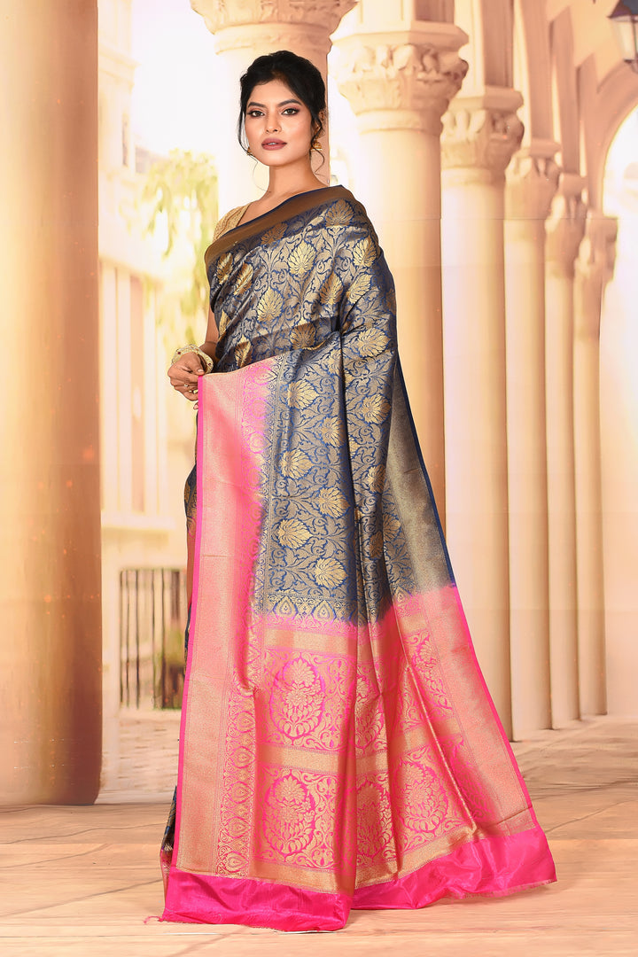 Pretty Blue Pink Semi Silk Saree - Keya Seth Exclusive