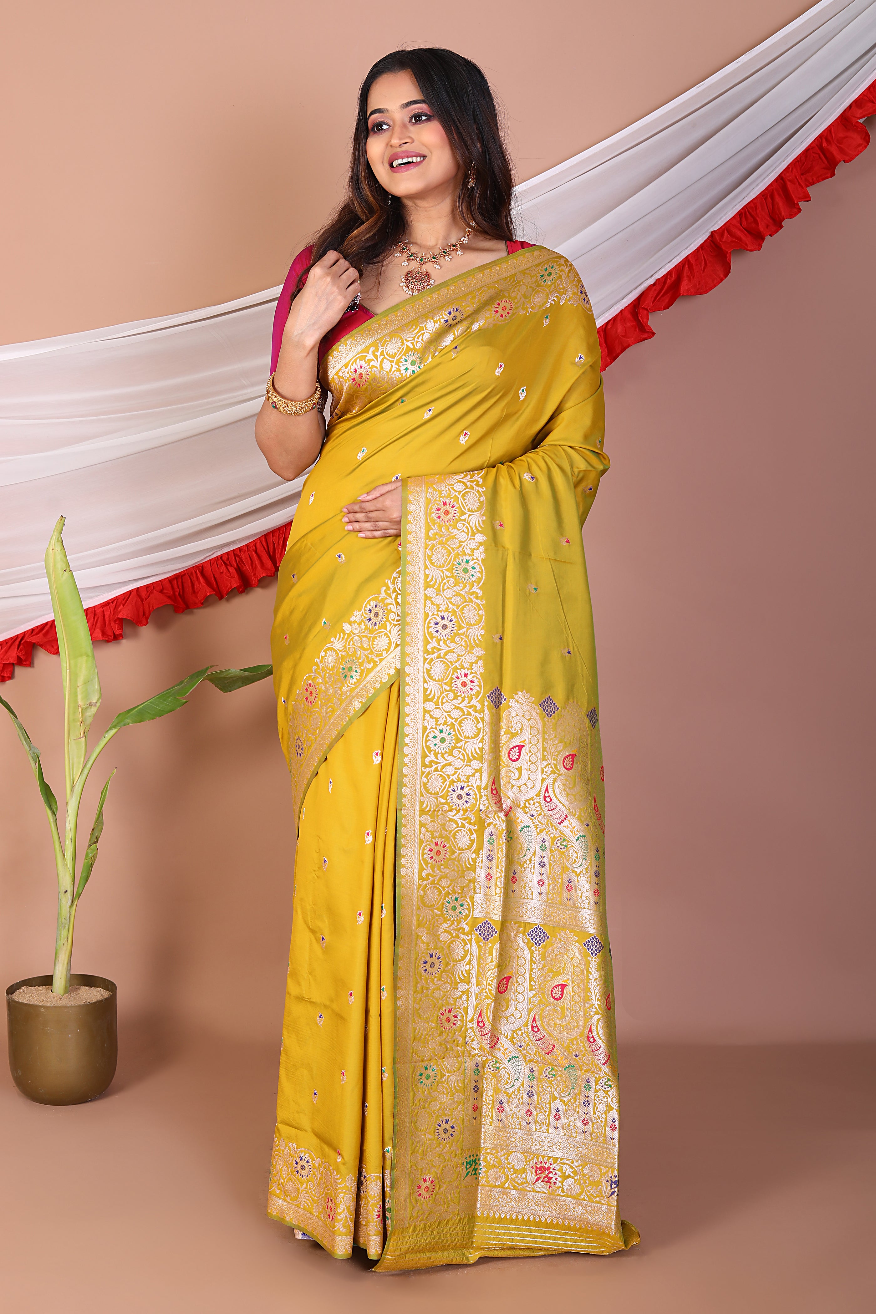 Yellow Blended Mashru Silk Saree - Keya Seth Exclusive