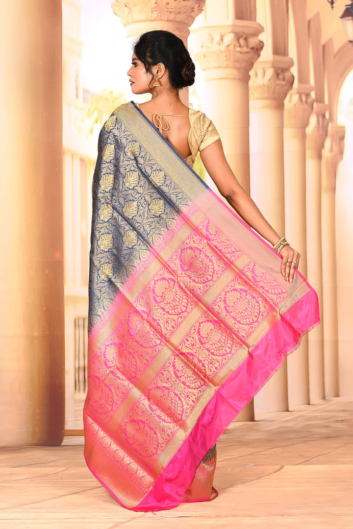 Pretty Blue Pink Semi Silk Saree - Keya Seth Exclusive