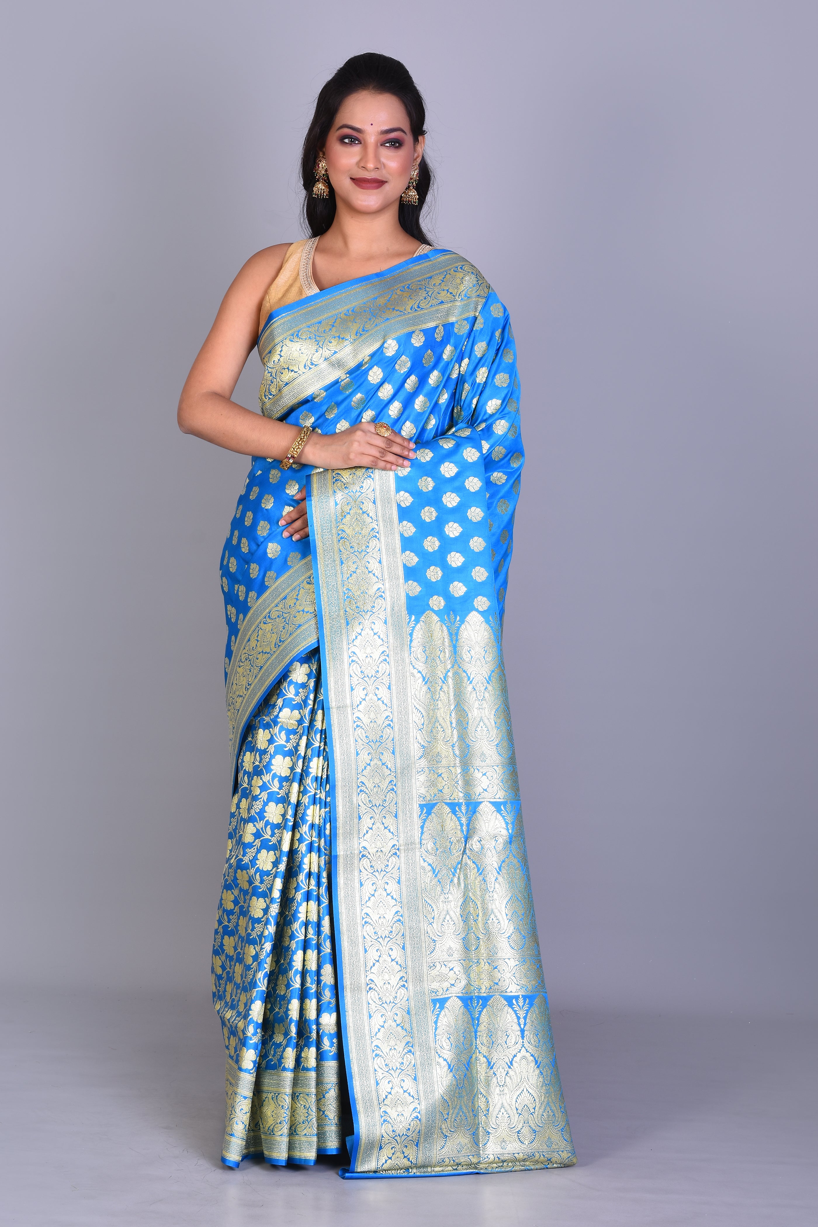 Bright Blue Half & Half Banarasi Saree with Blouse Piece - Keya Seth Exclusive