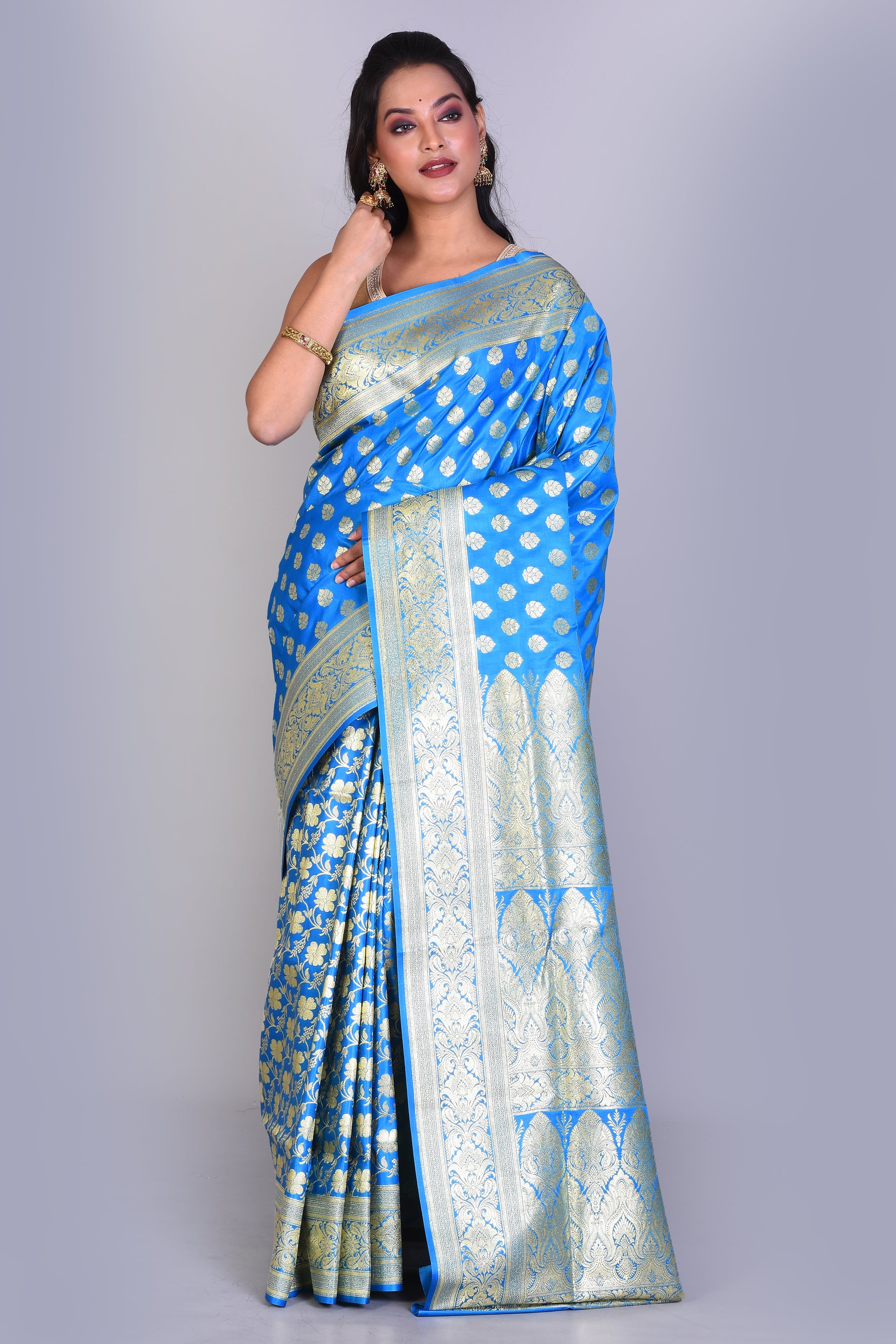 Bright Blue Half & Half Banarasi Saree with Blouse Piece - Keya Seth Exclusive