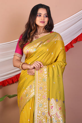 Yellow Blended Mashru Silk Saree - Keya Seth Exclusive