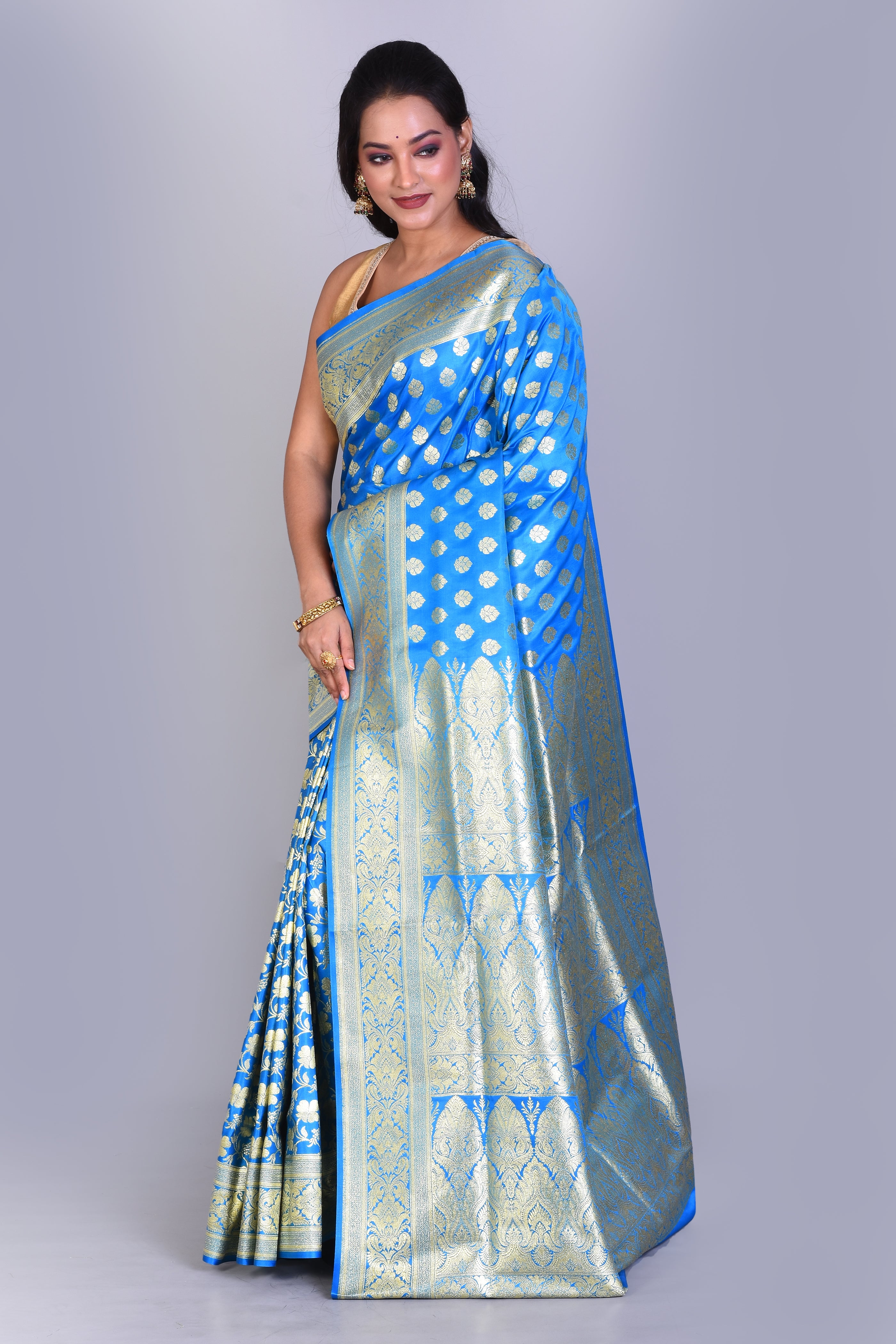 Bright Blue Half & Half Banarasi Saree with Blouse Piece - Keya Seth Exclusive