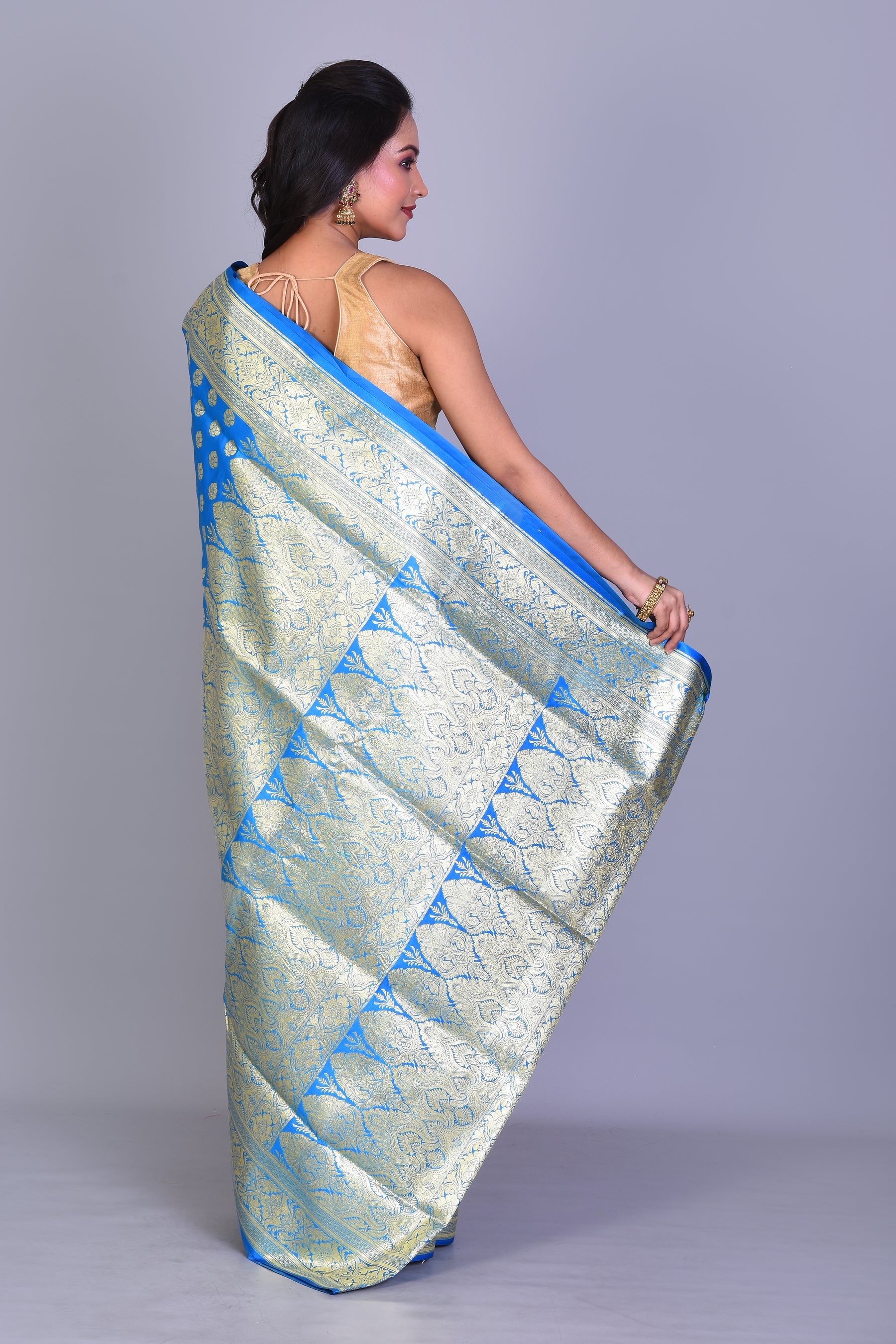 Bright Blue Half & Half Banarasi Saree with Blouse Piece - Keya Seth Exclusive