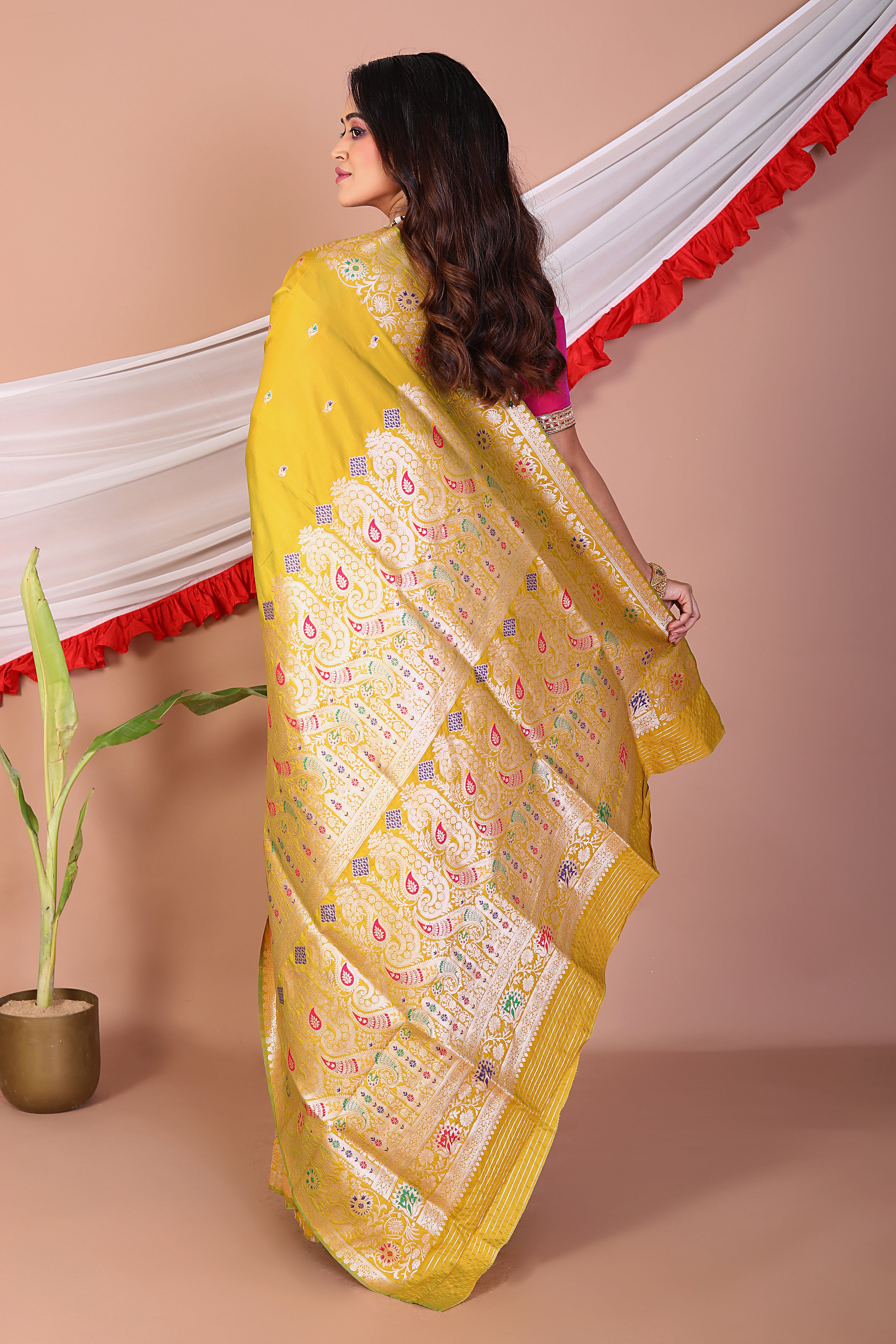Yellow Blended Mashru Silk Saree - Keya Seth Exclusive