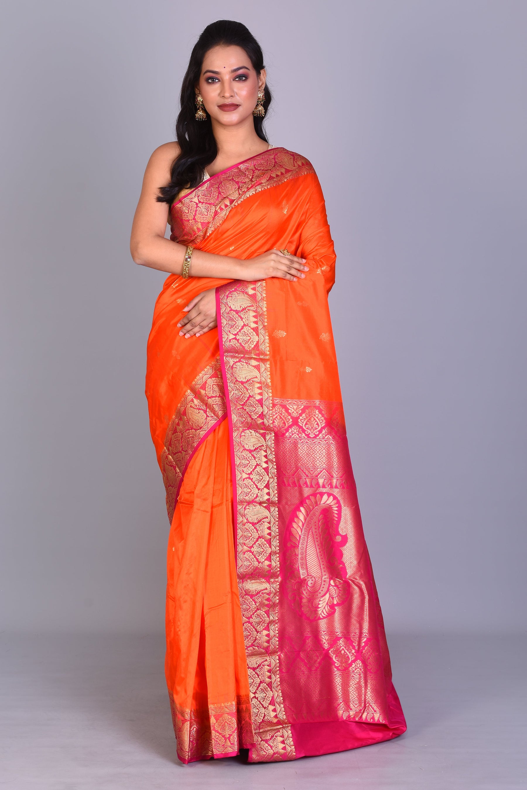 Orange Pure Kanjivaram Saree with Blouse Piece - Keya Seth Exclusive