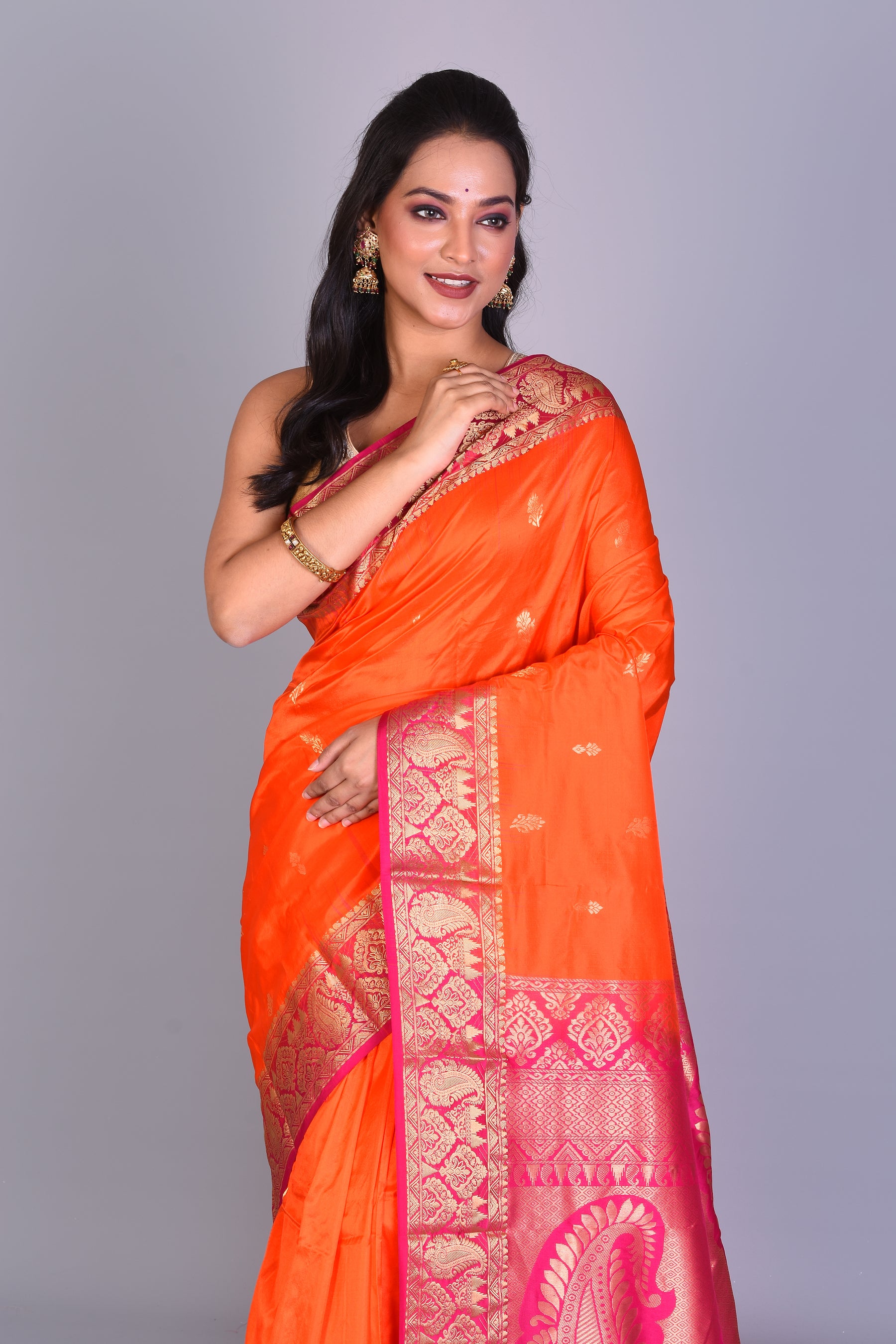 Orange Pure Kanjivaram Saree with Blouse Piece - Keya Seth Exclusive