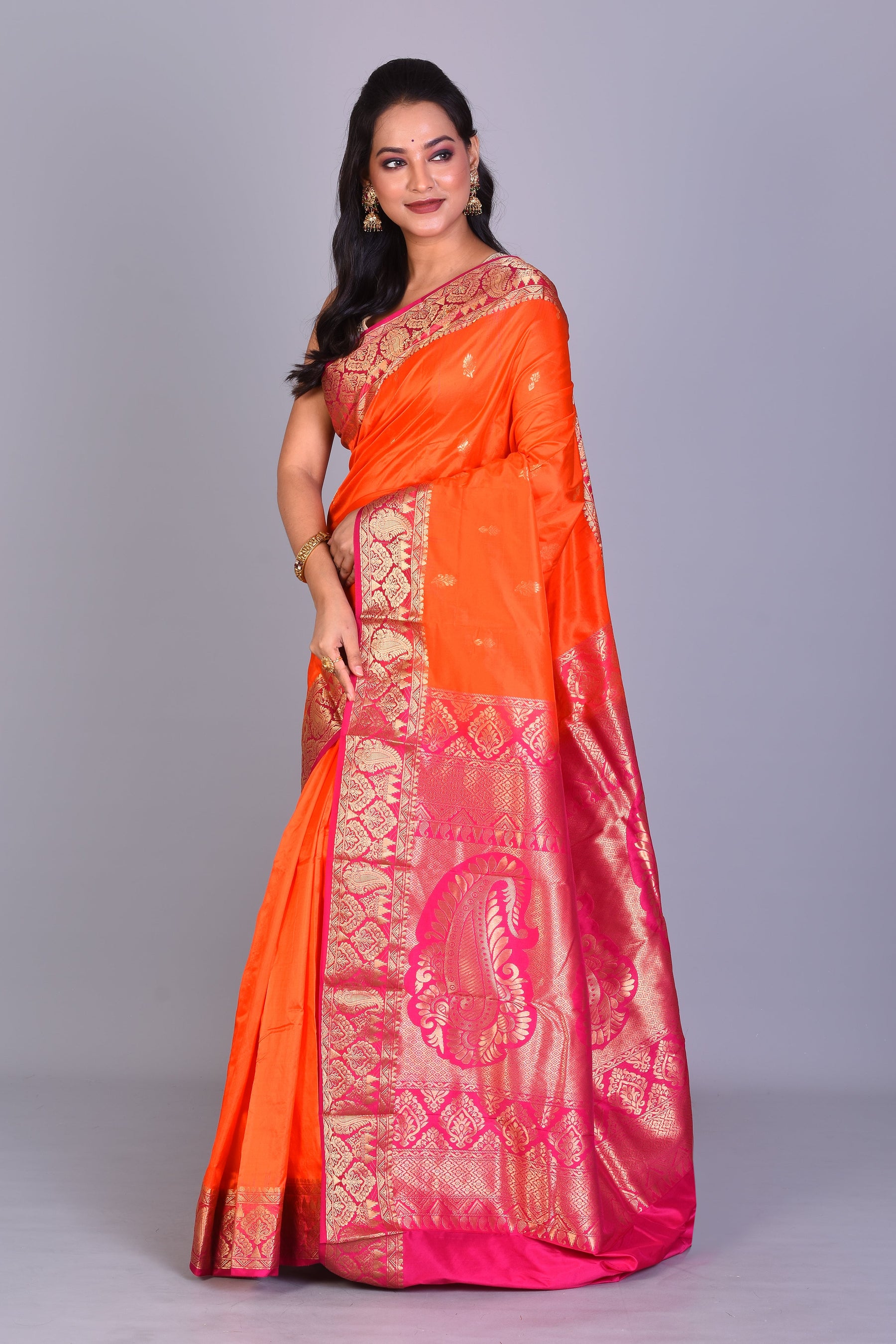 Orange Pure Kanjivaram Saree with Blouse Piece - Keya Seth Exclusive