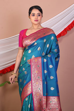 Blue Blended Mashru Silk Saree - Keya Seth Exclusive