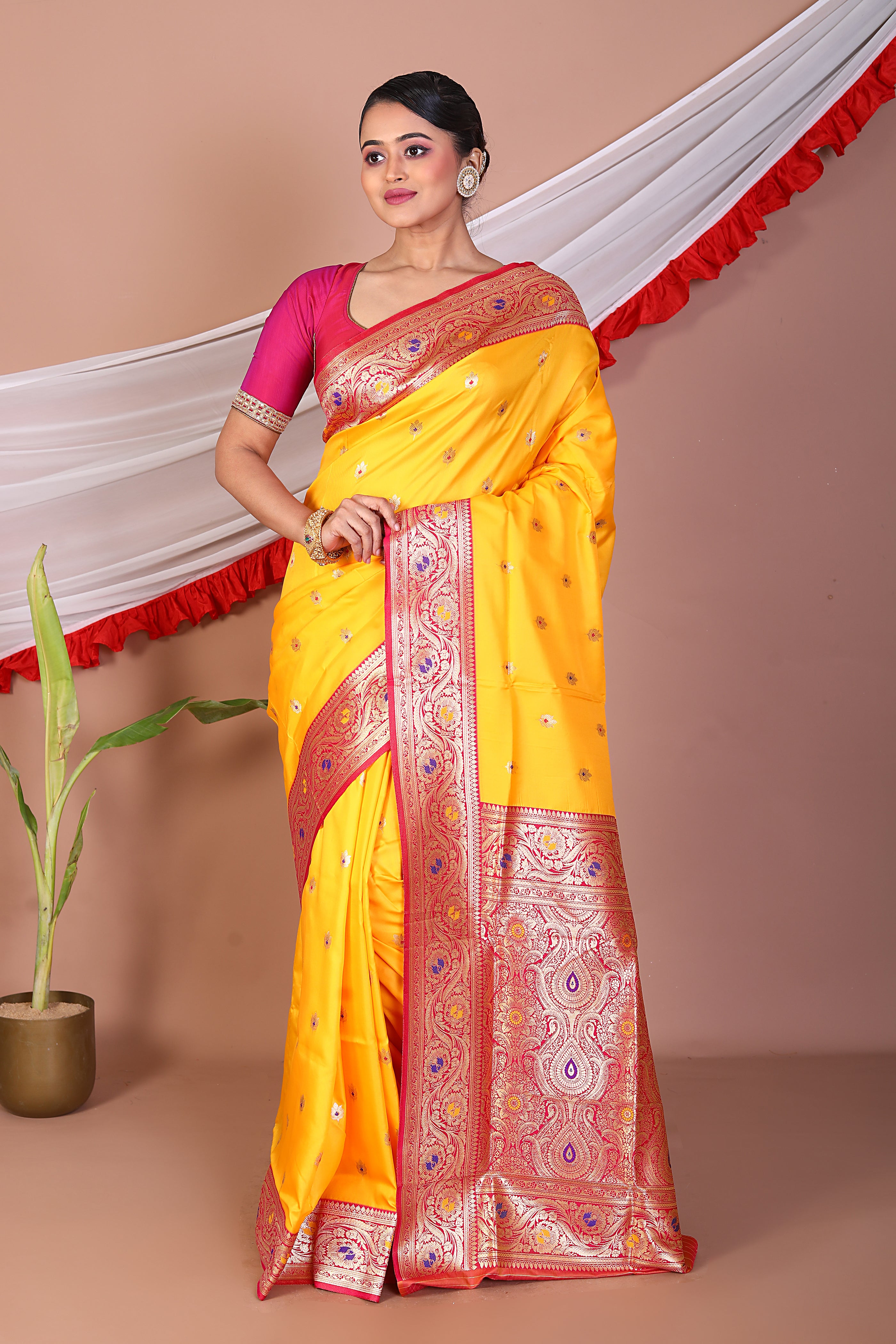Mustard Blended Mashru Silk Saree - Keya Seth Exclusive