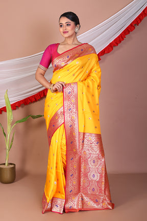 Mustard Blended Mashru Silk Saree - Keya Seth Exclusive