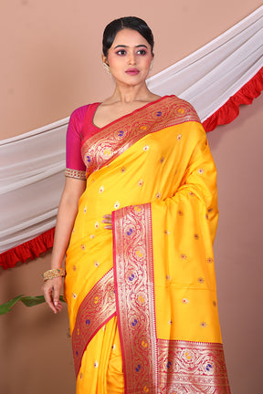 Mustard Blended Mashru Silk Saree - Keya Seth Exclusive