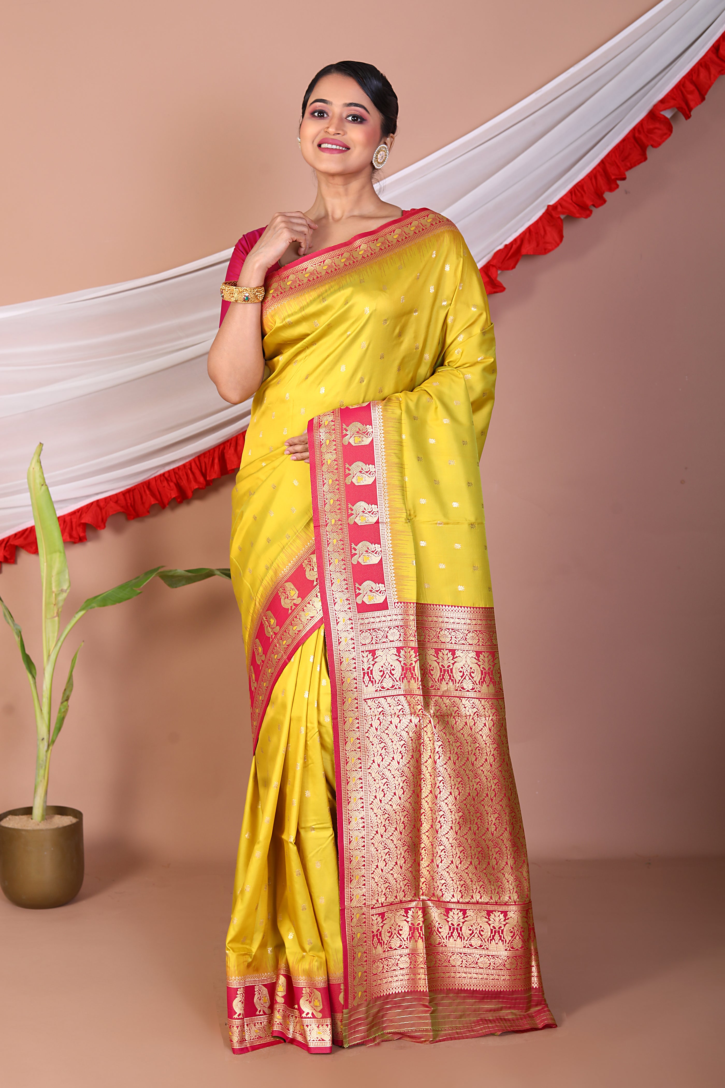 Lemon Blended Mashru Silk Saree - Keya Seth Exclusive