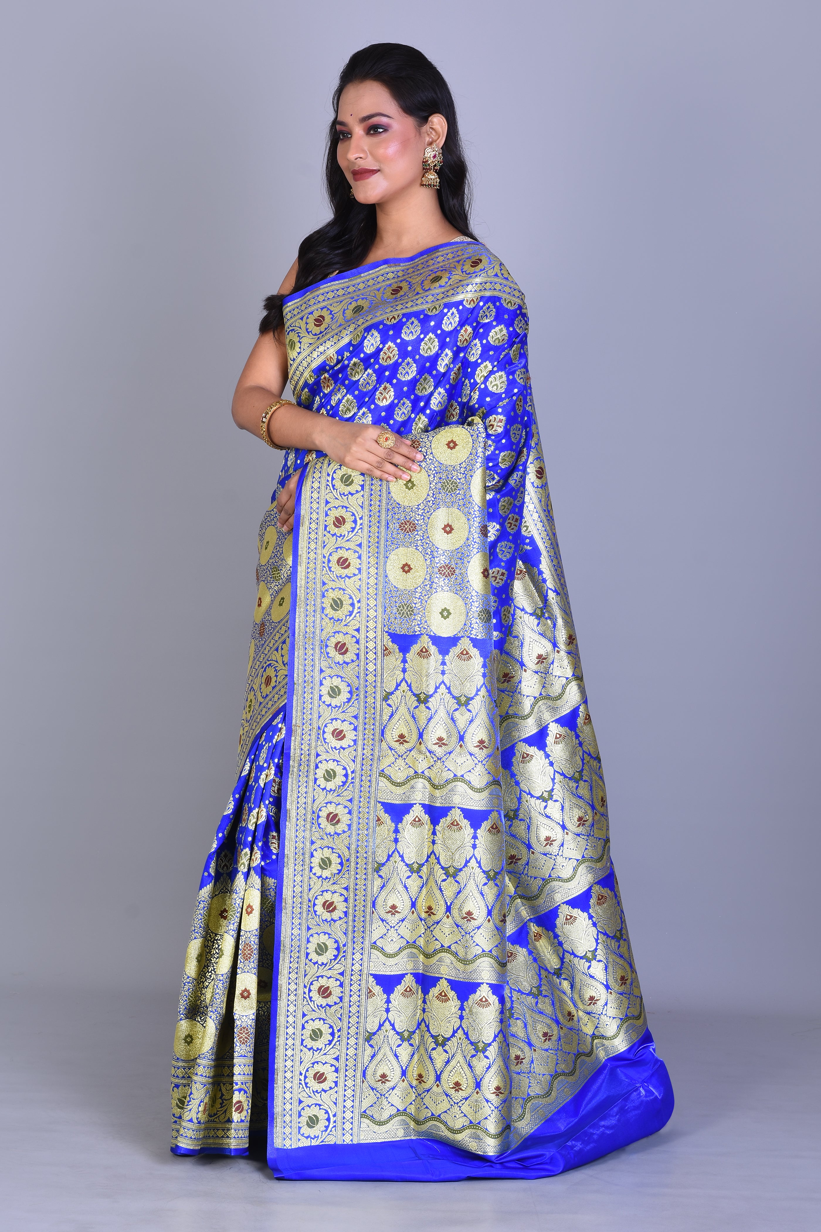 Royal Blue Half & Half Banarasi Saree with Blouse Piece - Keya Seth Exclusive