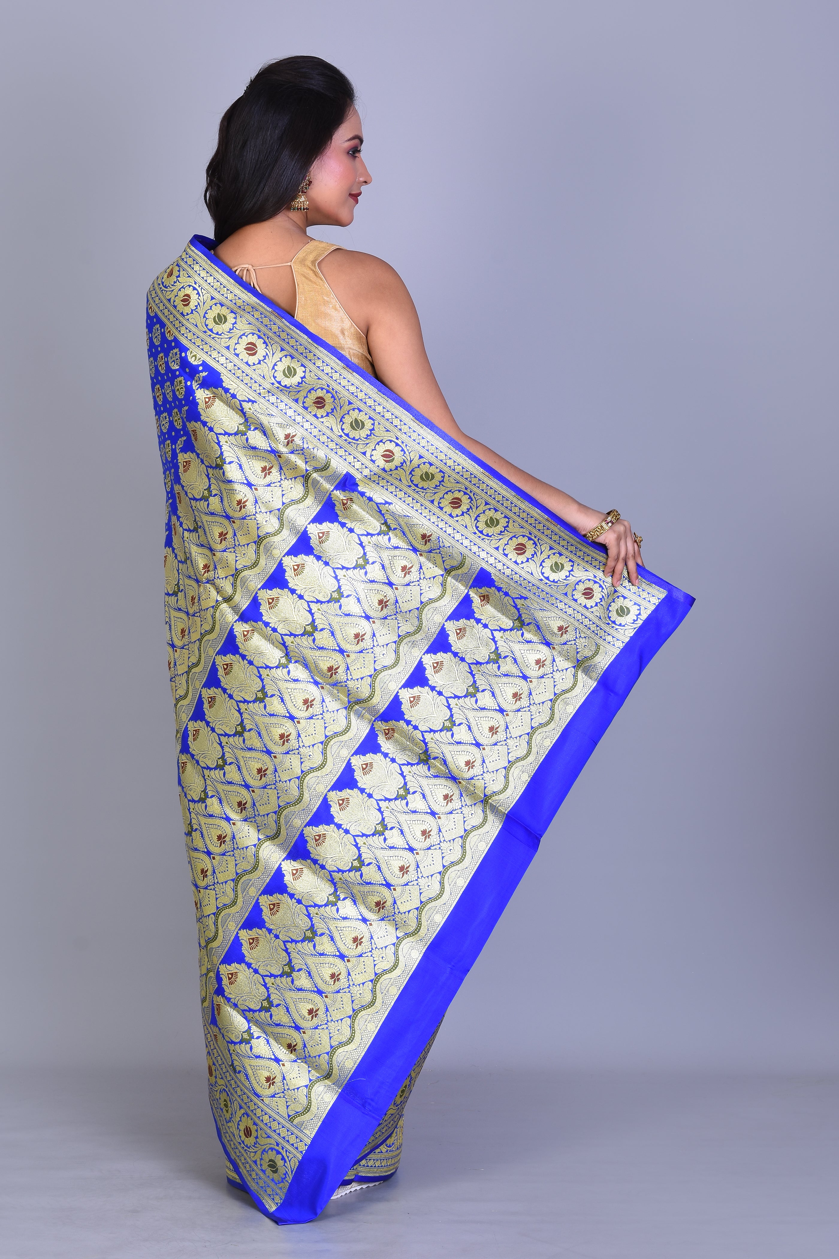 Royal Blue Half & Half Banarasi Saree with Blouse Piece - Keya Seth Exclusive