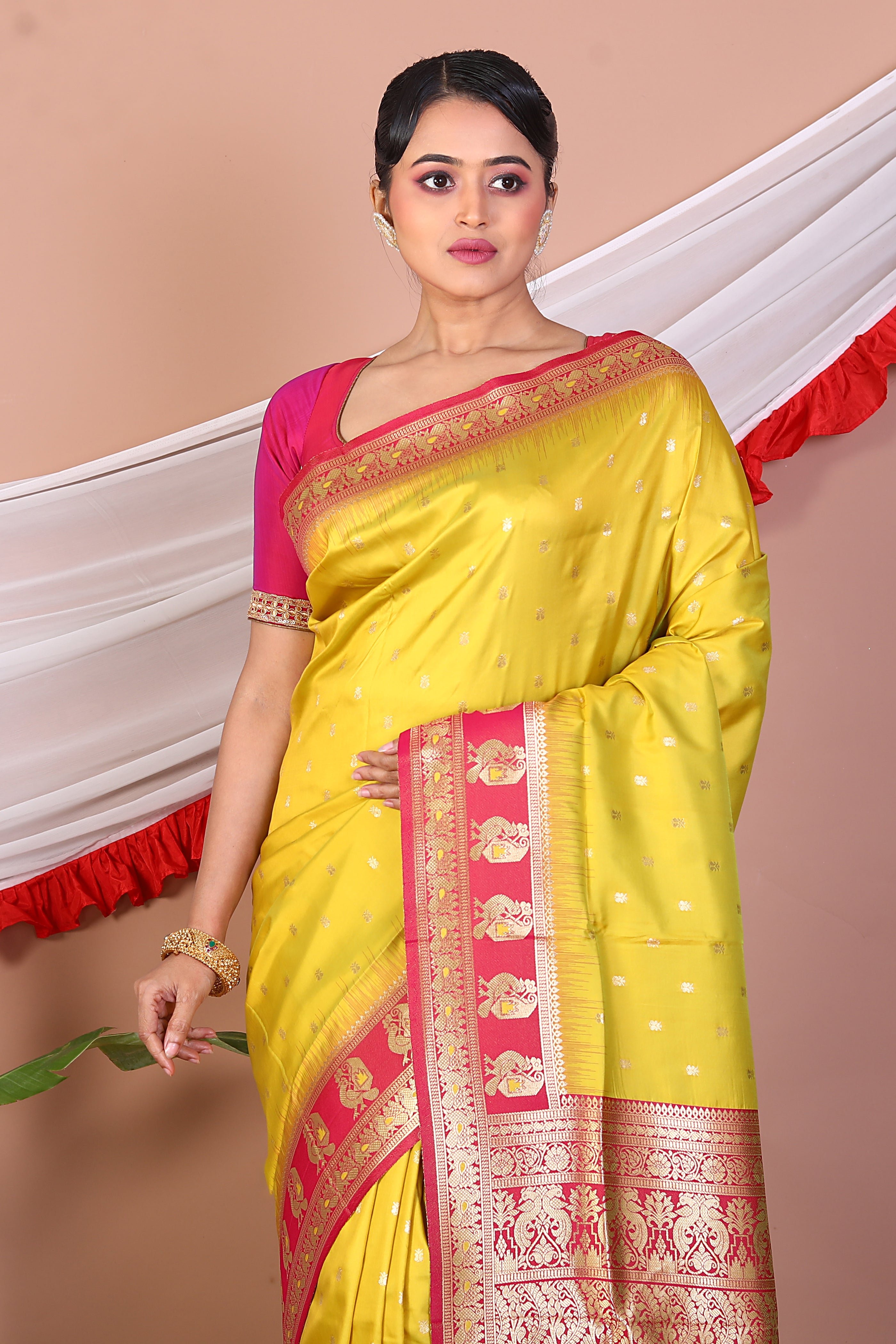 Lemon Blended Mashru Silk Saree - Keya Seth Exclusive