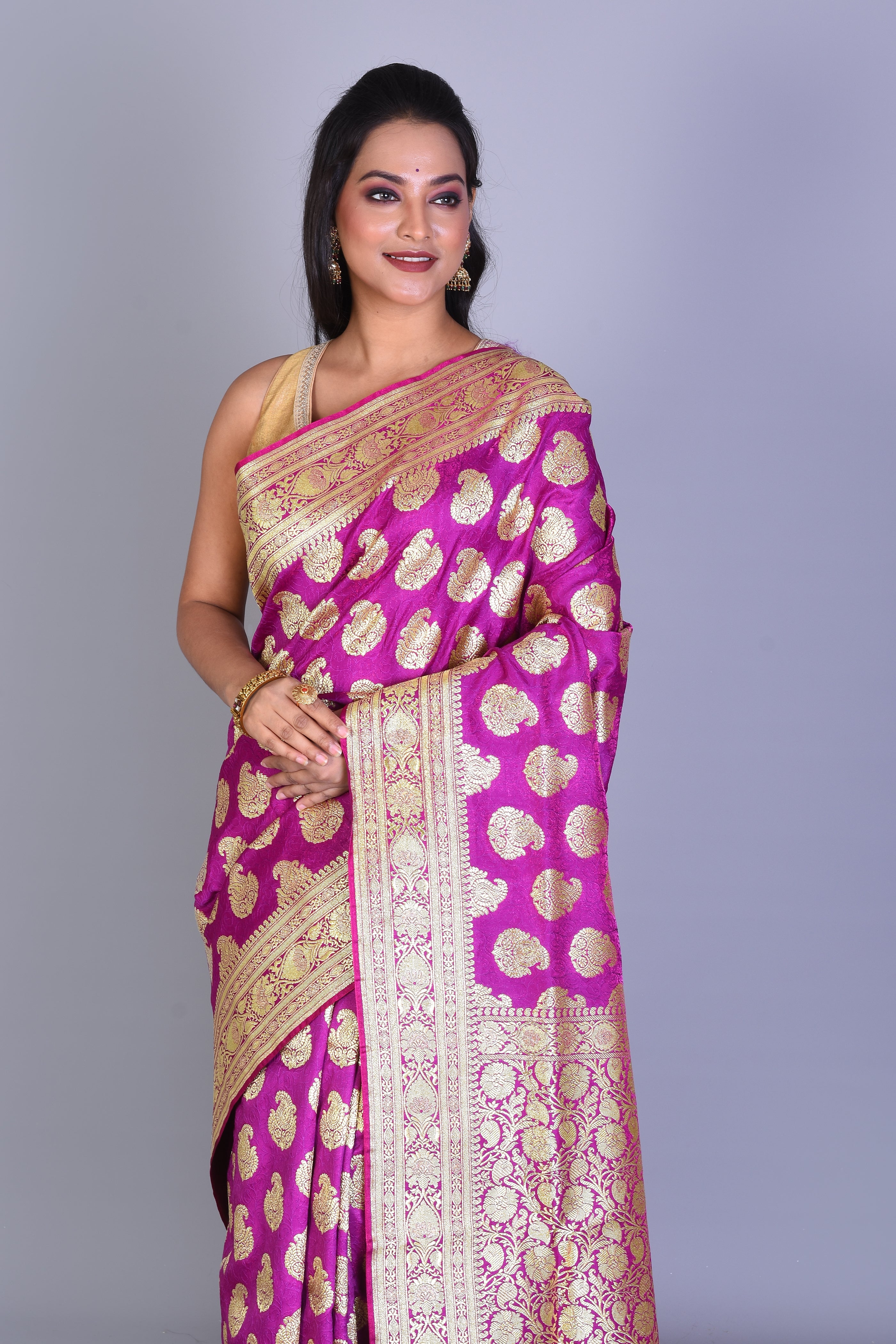 Magenta Banarasi Saree with Blouse Piece - Keya Seth Exclusive