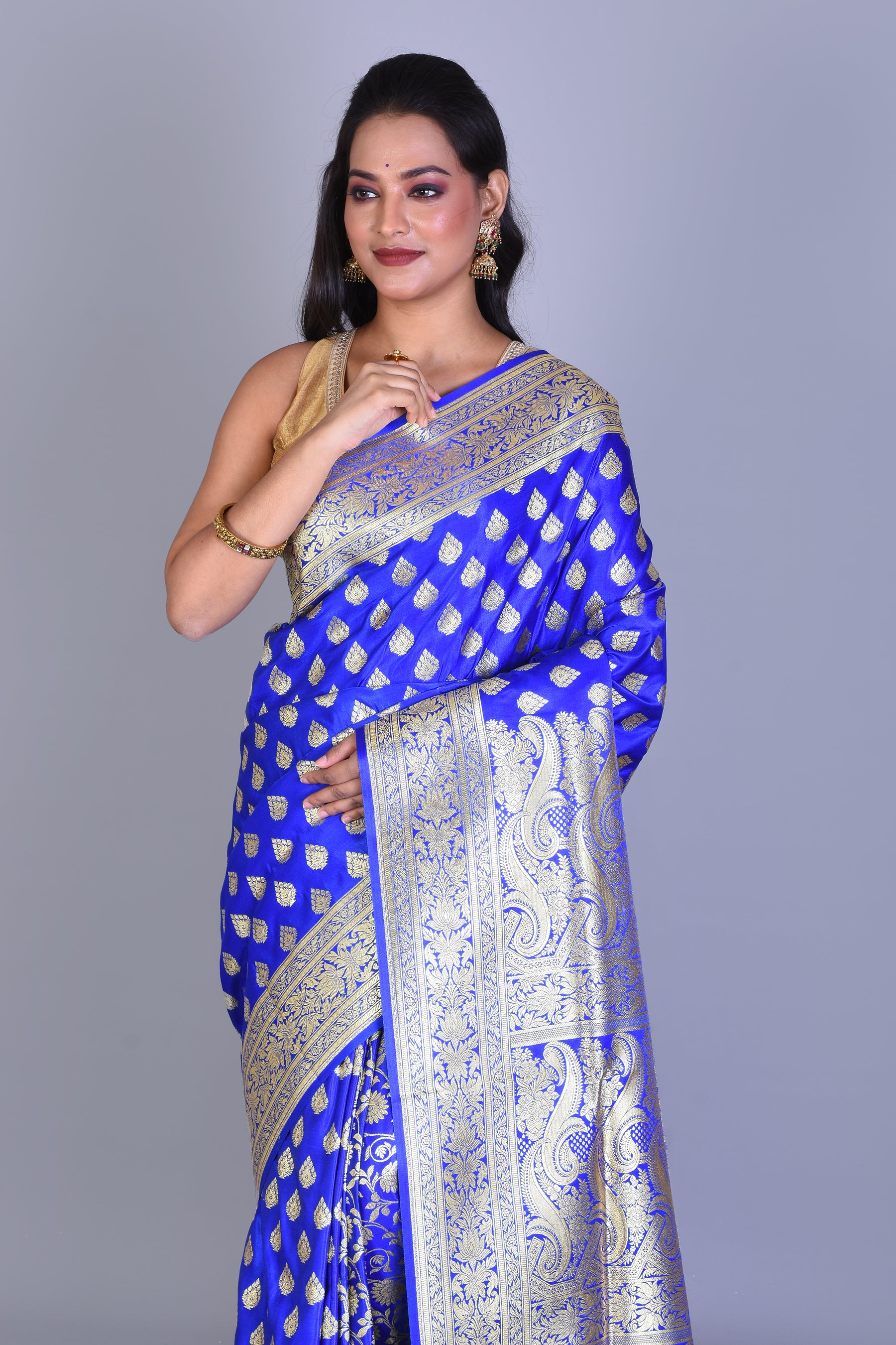 Royal Blue Patli Pallu Banarasi Saree with Blouse Piece - Keya Seth Exclusive