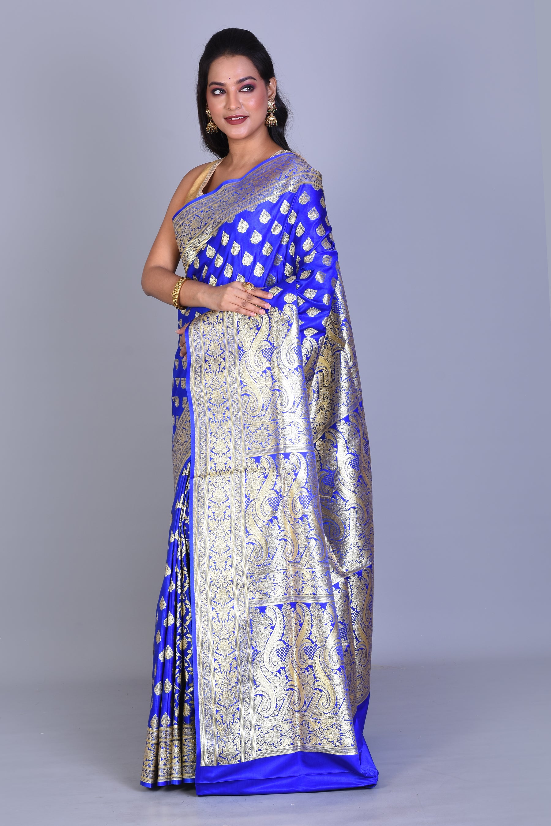 Royal Blue Patli Pallu Banarasi Saree with Blouse Piece - Keya Seth Exclusive