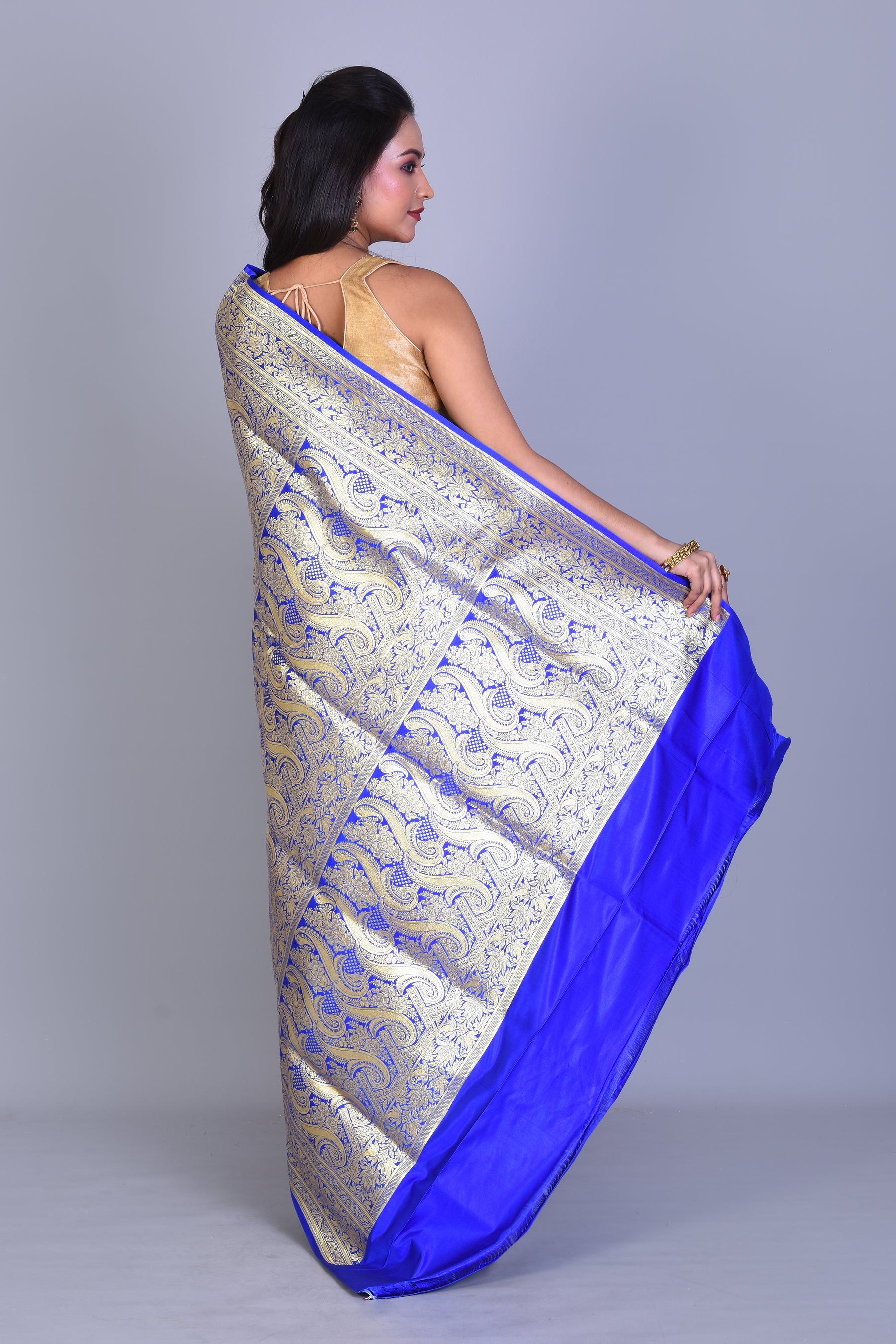 Royal Blue Patli Pallu Banarasi Saree with Blouse Piece - Keya Seth Exclusive