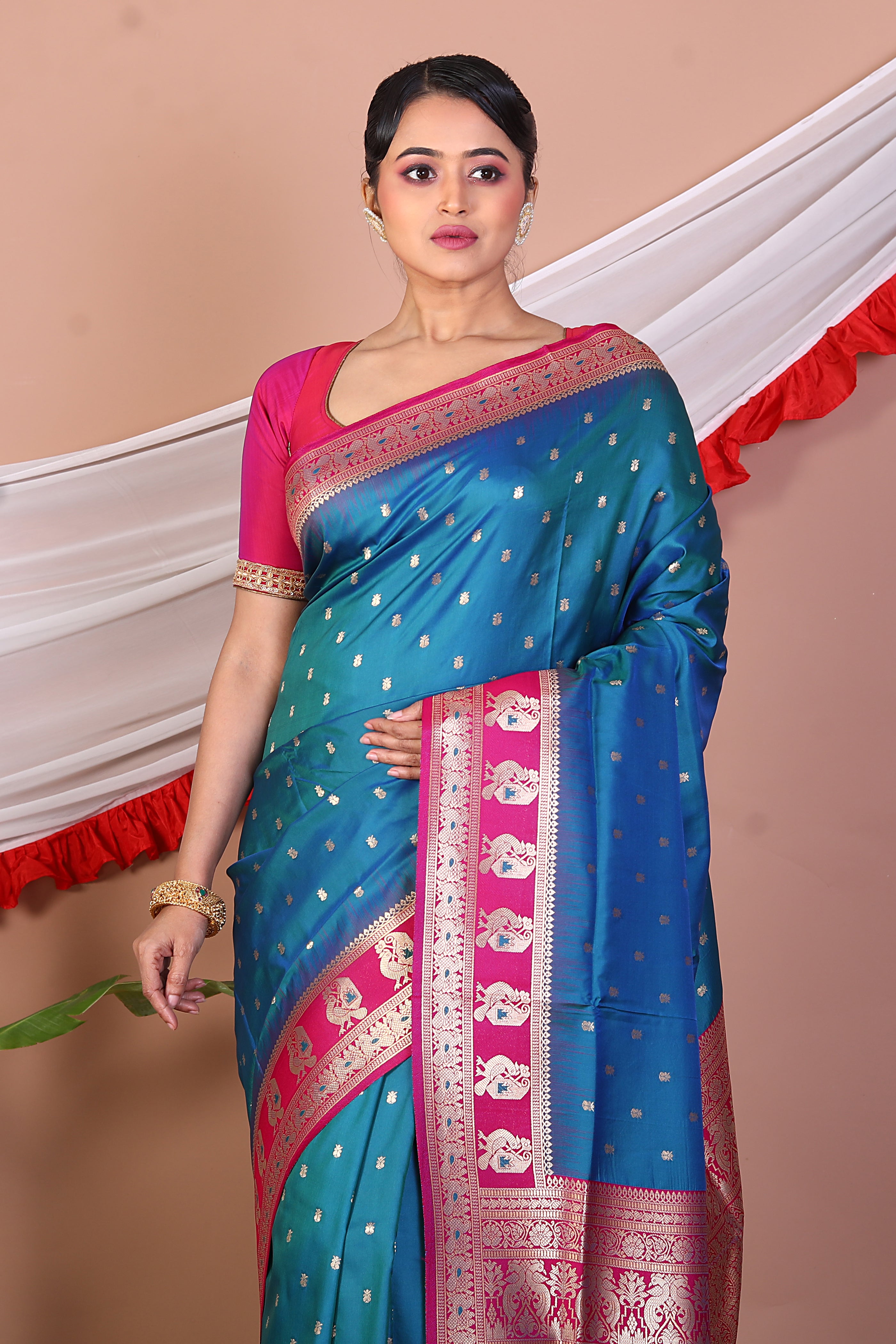 Blue Blended Mashru Silk Saree - Keya Seth Exclusive