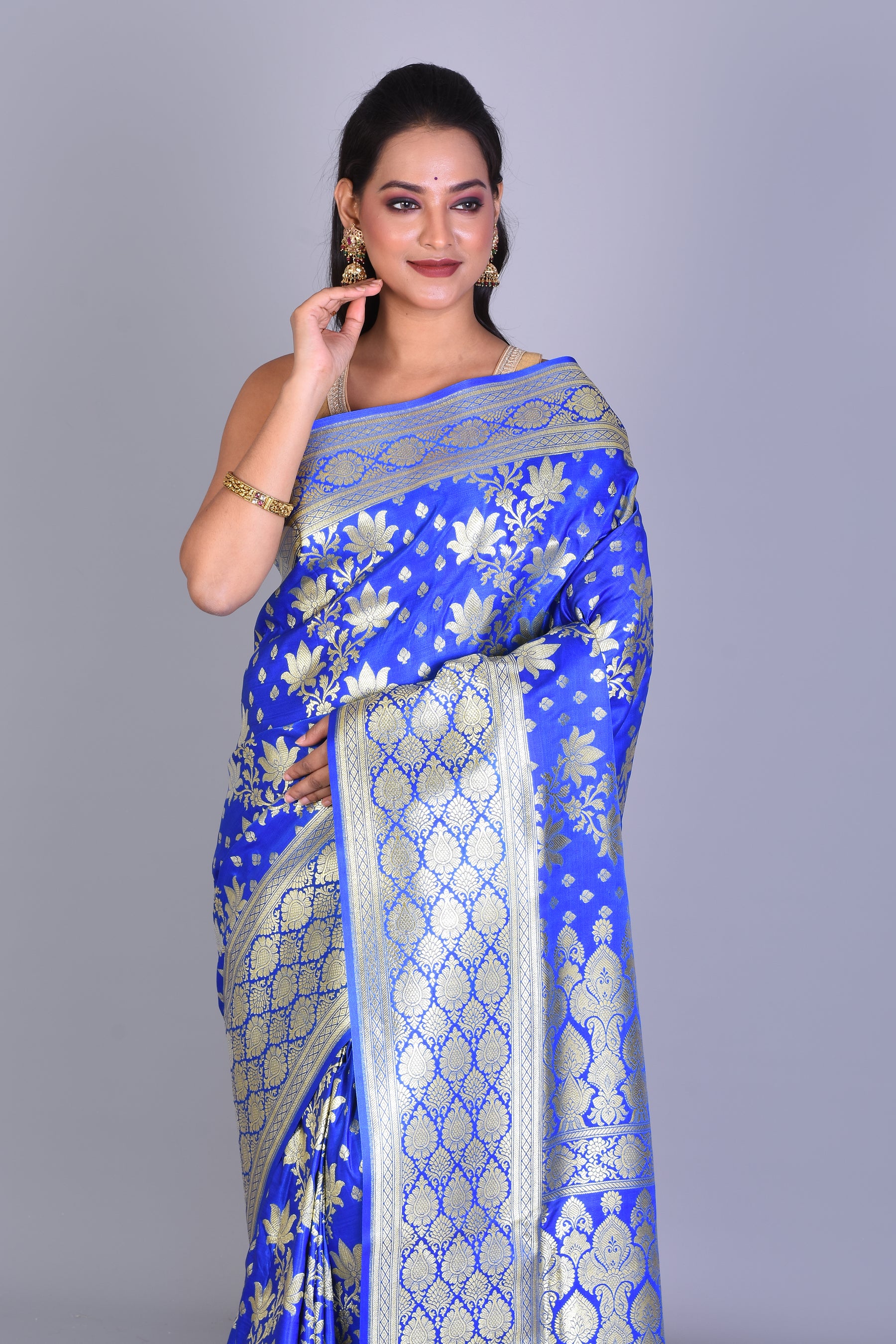 Royal Blue Banarasi Saree with Blouse Piece - Keya Seth Exclusive