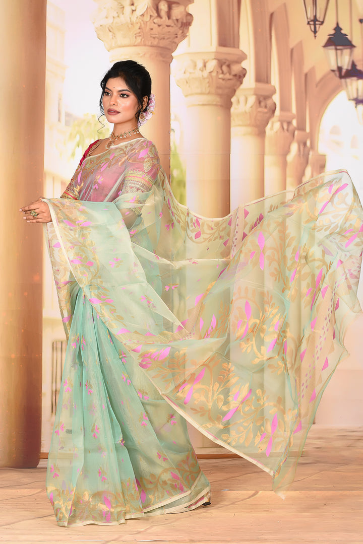 Lightweight Pastel Green Muslin Saree - Keya Seth Exclusive
