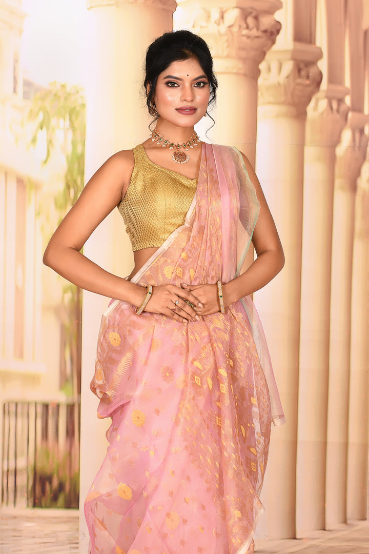 Lightweight Pastel Pink Jamdani Saree - Keya Seth Exclusive